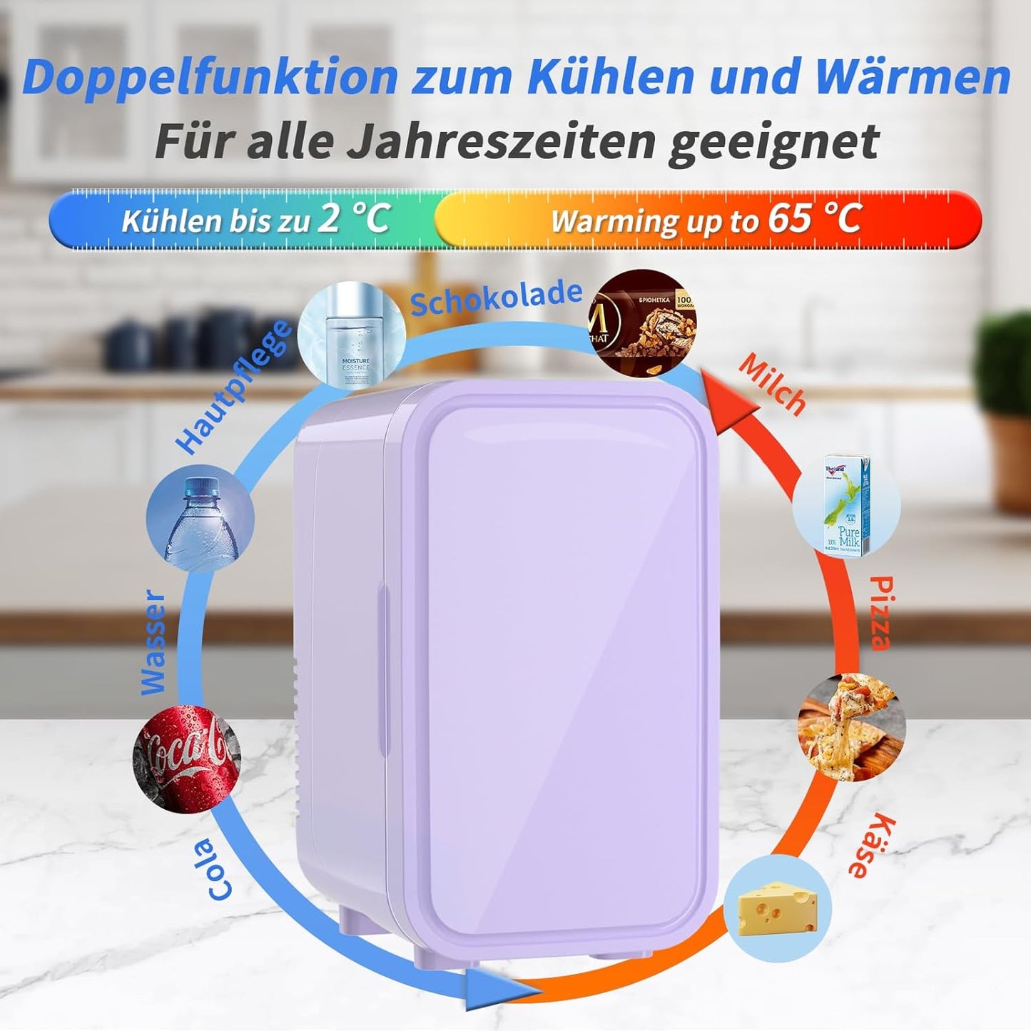 Mini-Kühlschrank 6L, tragbarer Thermoelektrik-Kühler, Lila