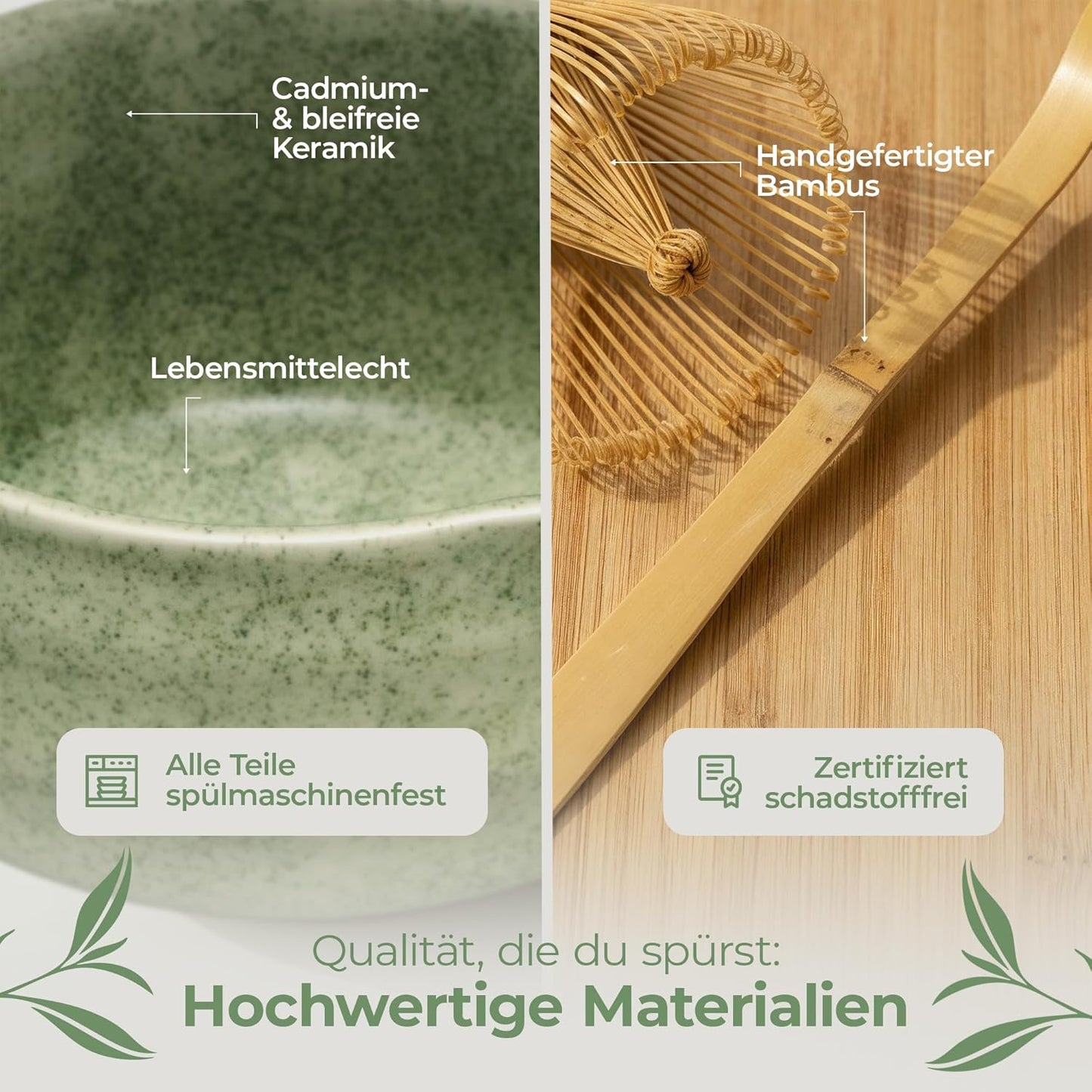 Matcha Tee-Set mit Chasen und Schale (5-teilig), Grün