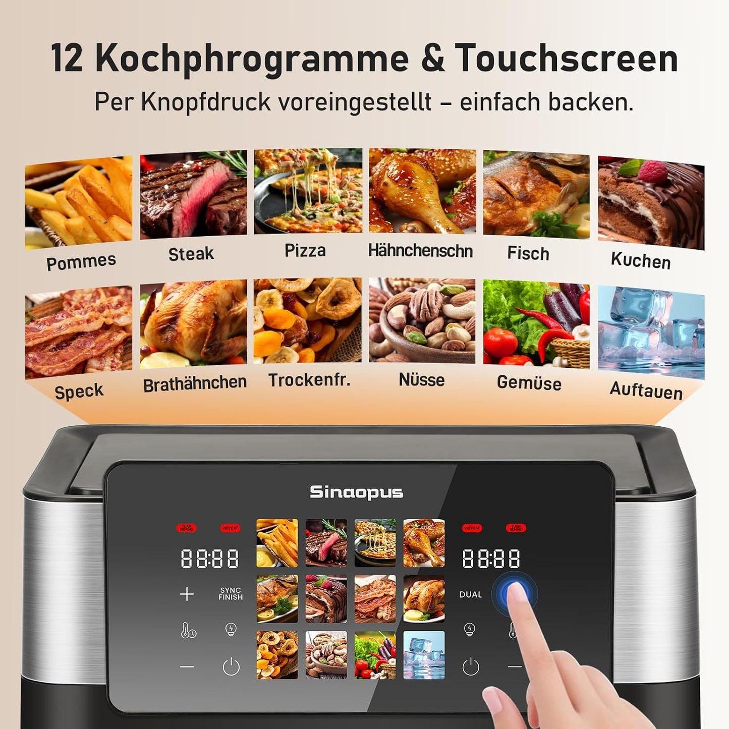 905A Heissluftfritteuse mit Doppelfach und Touchscreen, 905a-schwarz