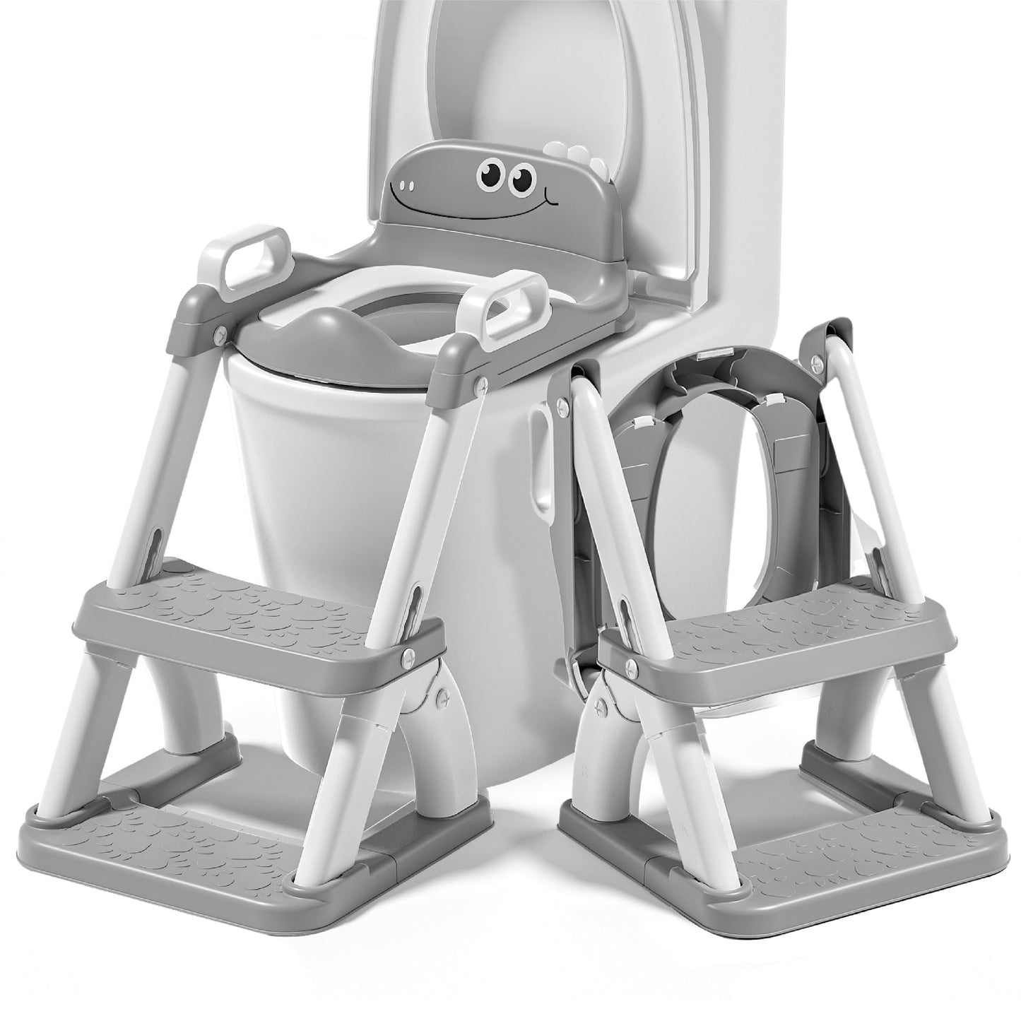 Kinder Toilettensitz mit Treppe & Rückenlehne, Grau