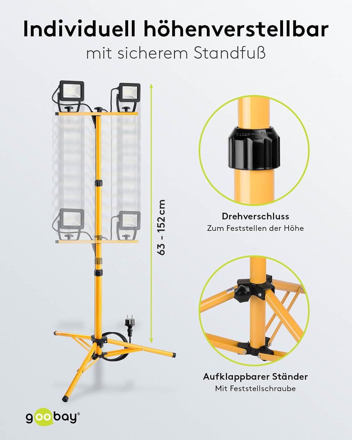 LED Baustrahler auf Teleskopstativ 57845, 2x 20 Watt (Version 2022)