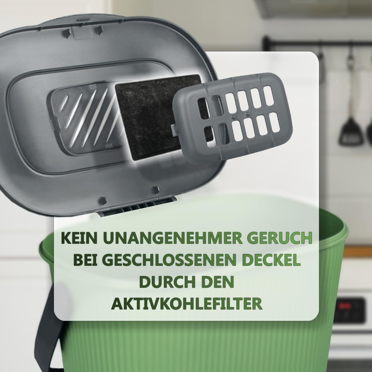 Komposteimer mit Aktivkohlefilter, 10L, Grün/Dunkelgrau