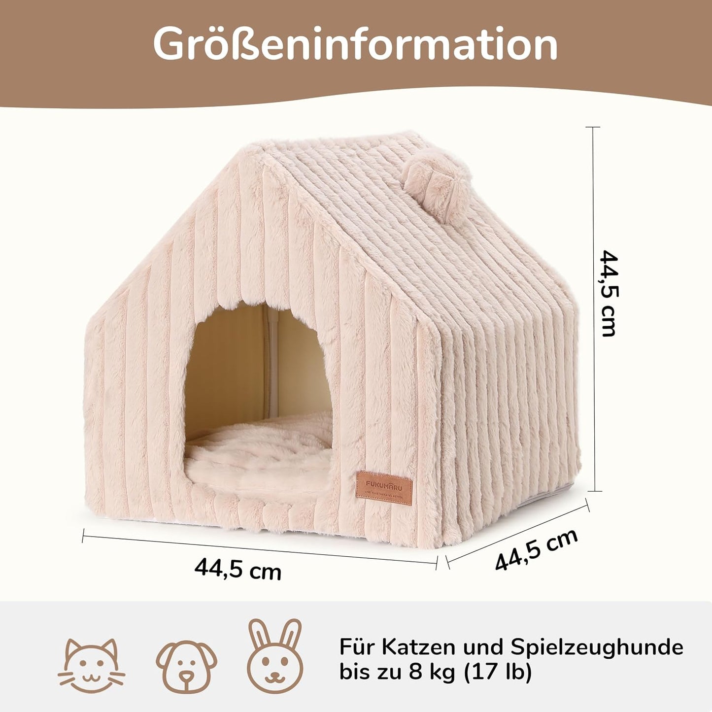 Katzenhaus mit Kissen, waschbar, rosa-grau 44.5 x 44.5 x 44.5 cm（L）