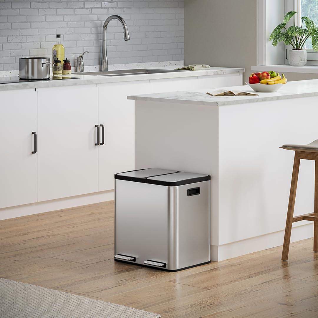 Epsilon Mülleimer 2-Fach-System mit Soft-Close, 2x15 L Silber