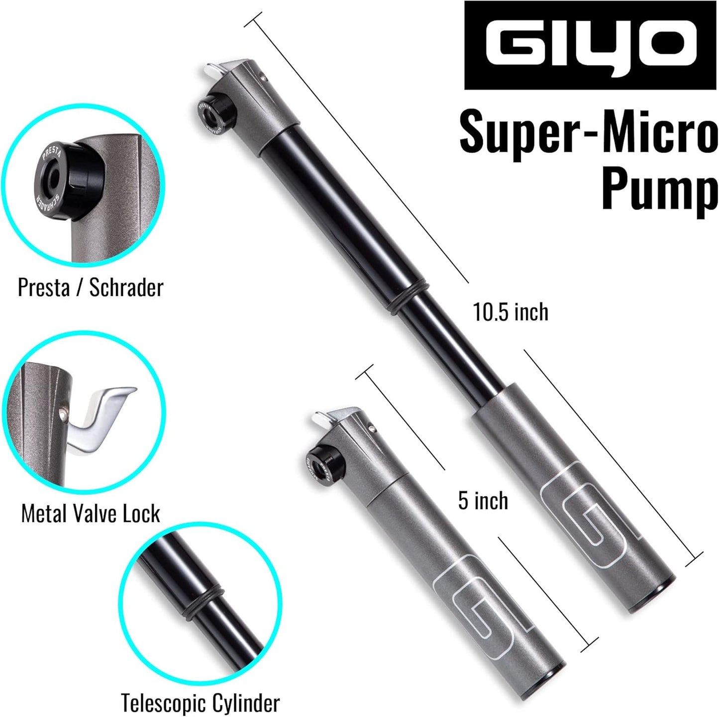 Super Micro Fahrradreifenpumpe mit Teleskopfunktion