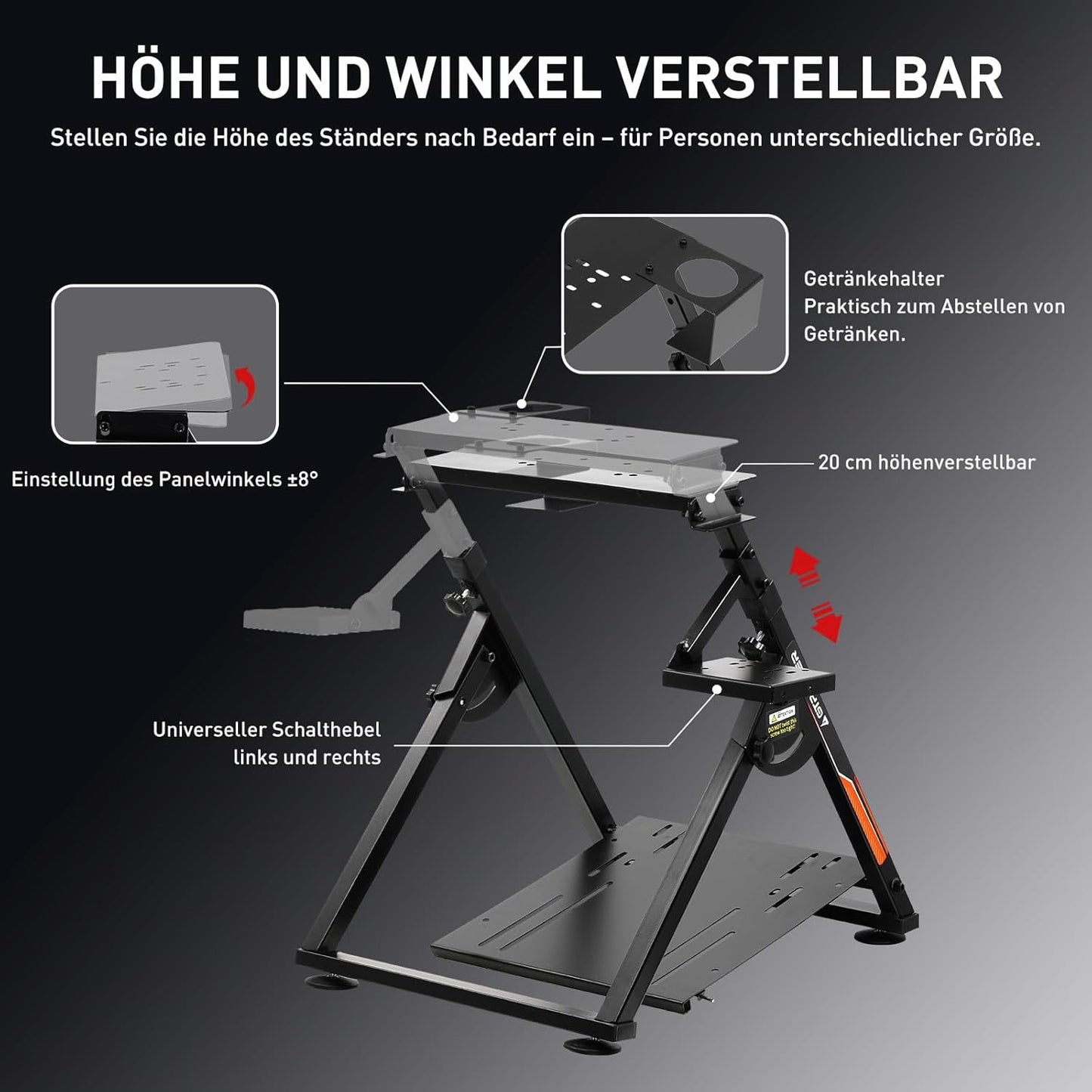 Lenkradständer für Gaming mit Schalthebelhalterung, Orange