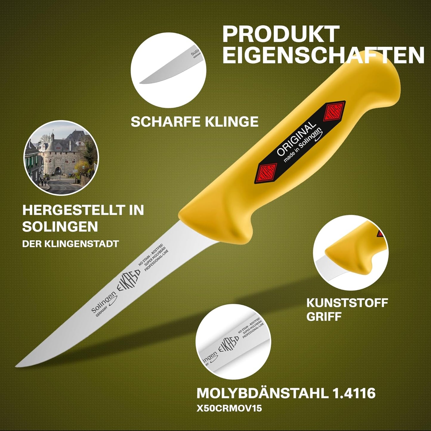 Ausbeinmesser, Profi-Fleischmesser, Gelb 13cm