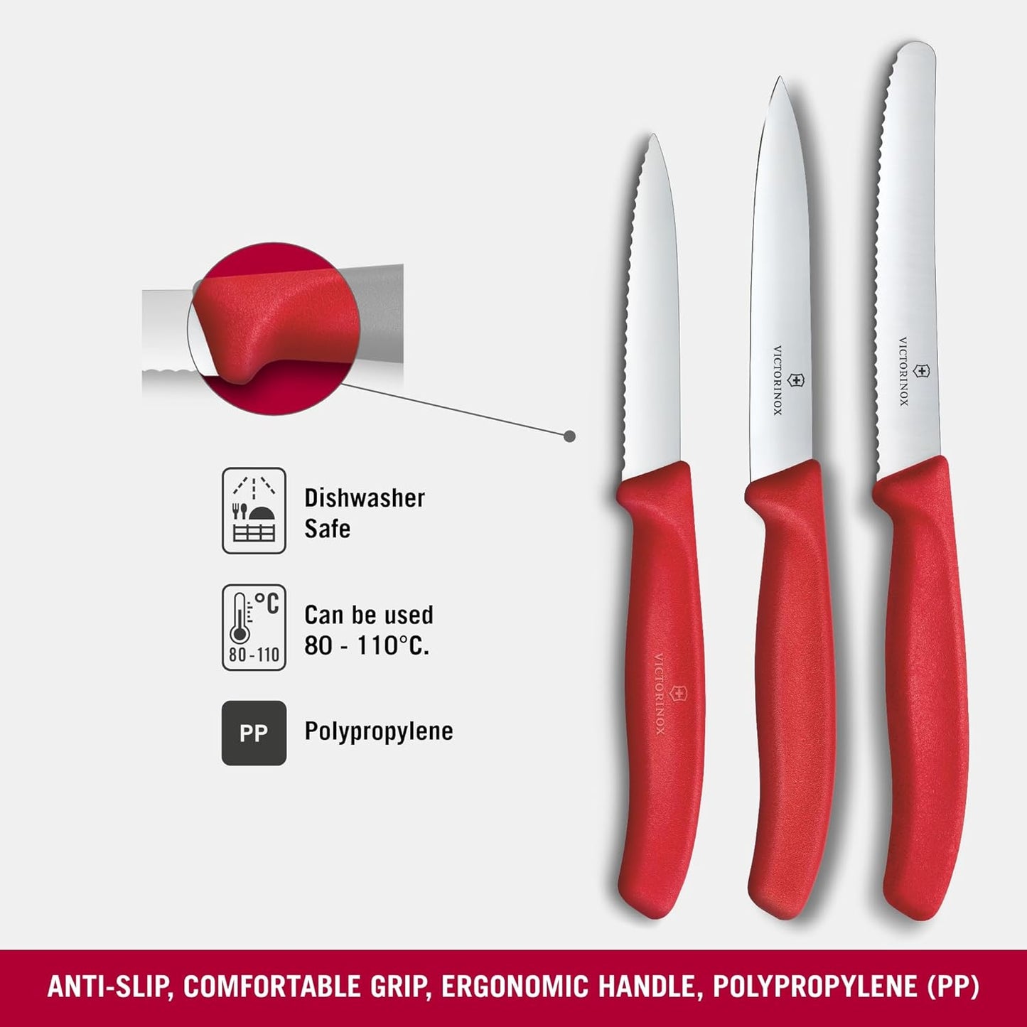 3-teiliges Küchenmesser-Set, Rot