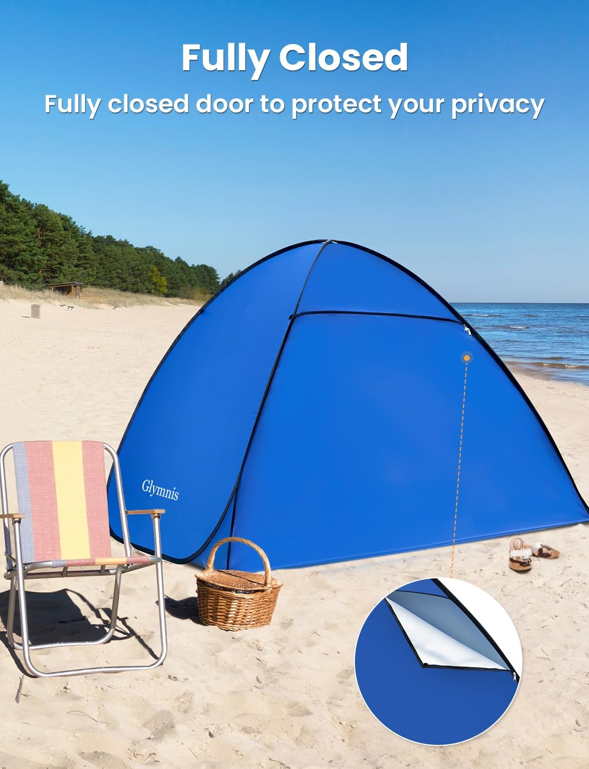 Pop-Up Strandzelt mit UV-Schutz und Reissverschlusstür, Blau für 1–2 Personen