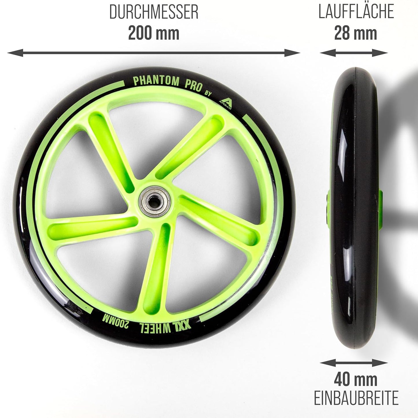 Scooter Ersatz-Räder Set mit ABEC 7 Kugellager, Ersatzräder 200mm - GRÜN