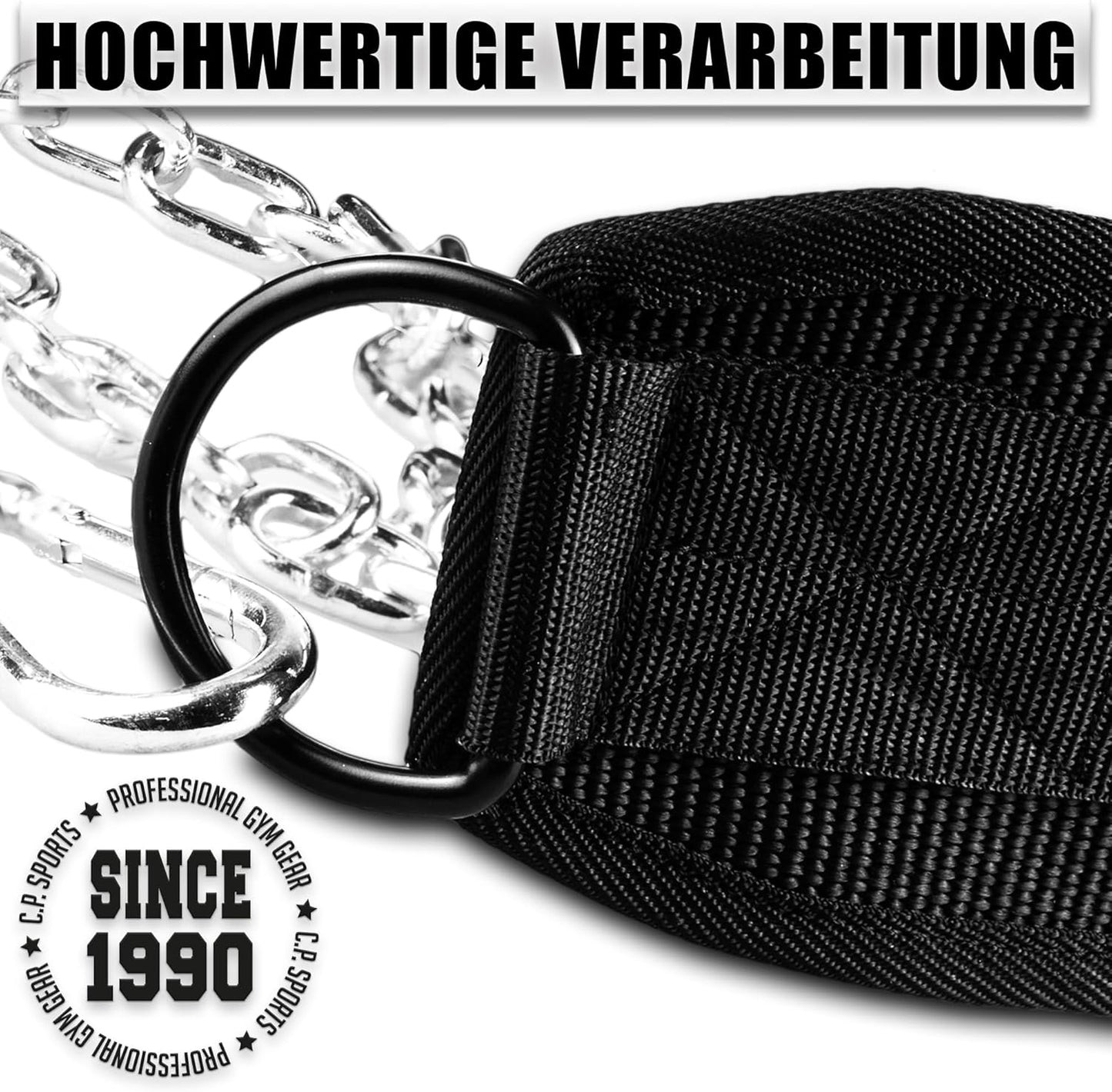 Dipgürtel für Klimmzüge und Krafttraining (bis 250 kg), Schwarz (PREMIUM)