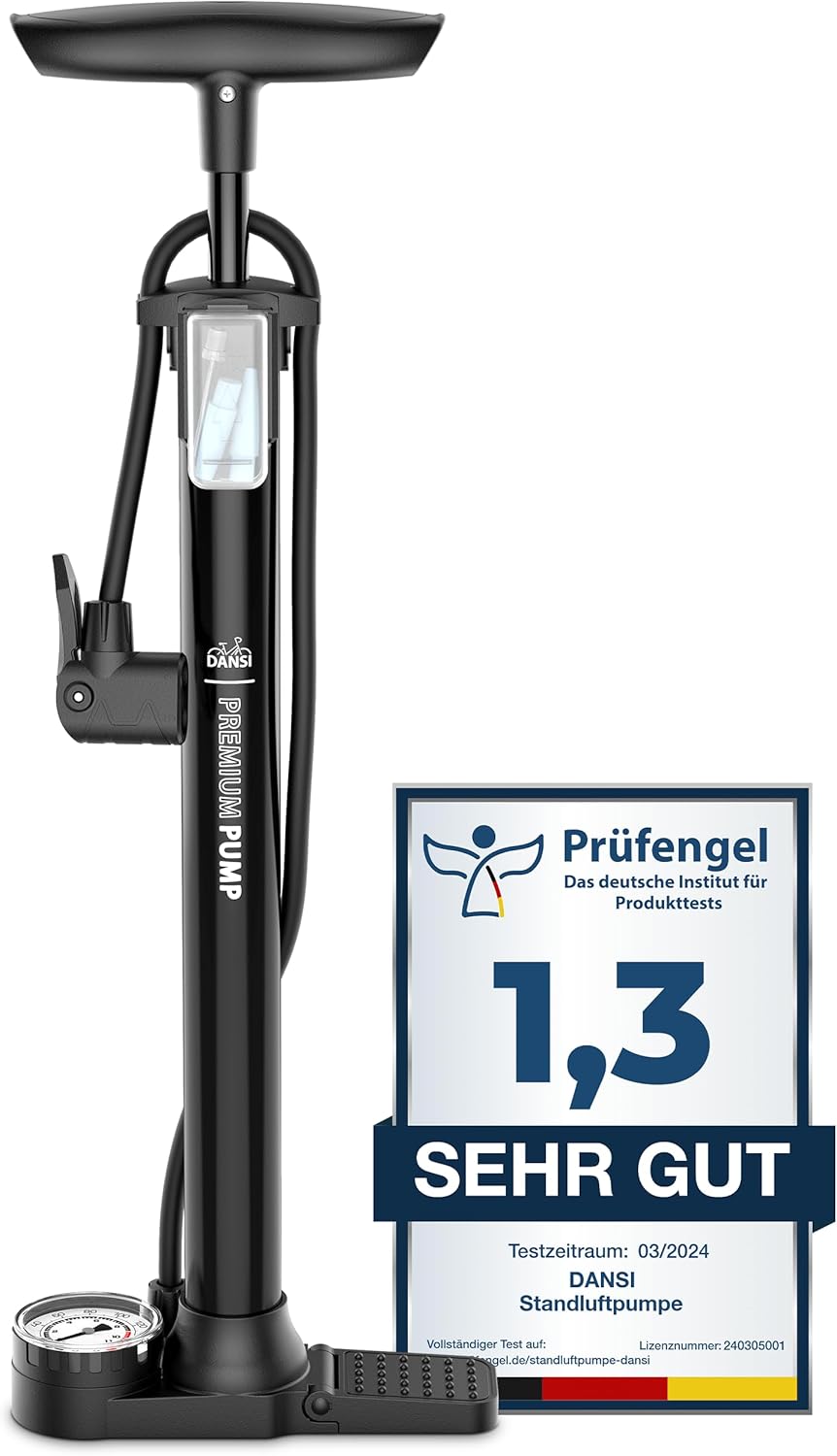 Stand-Fahrradpumpe mit Manometer und Adaptern, BASIC