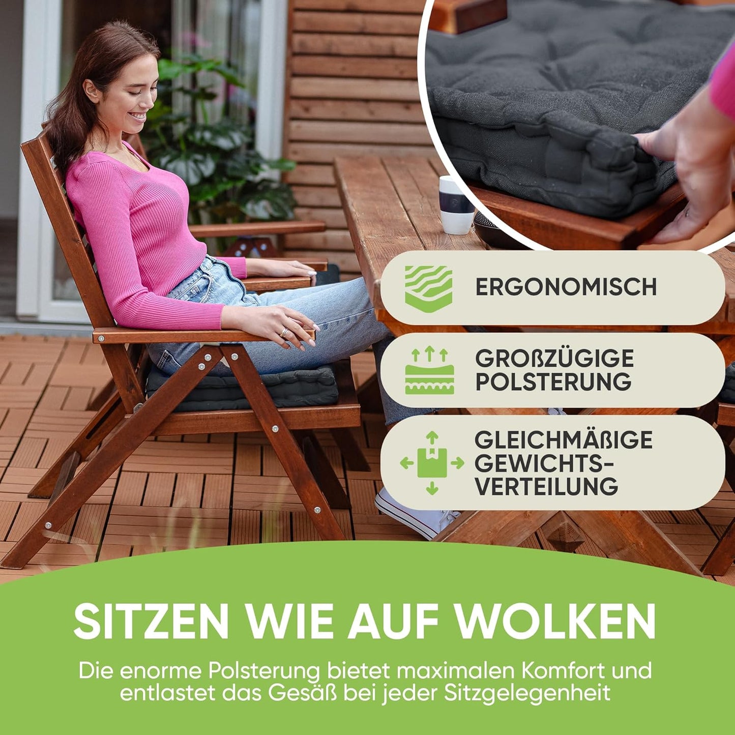 4er-Set Sitz- und Steppkissen, 4 Stück (1er Pack) Anthrazit