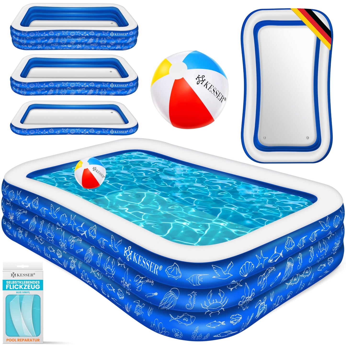 Aufblasbarer Familienpool 305x183x56 cm, Blau 3 Meter