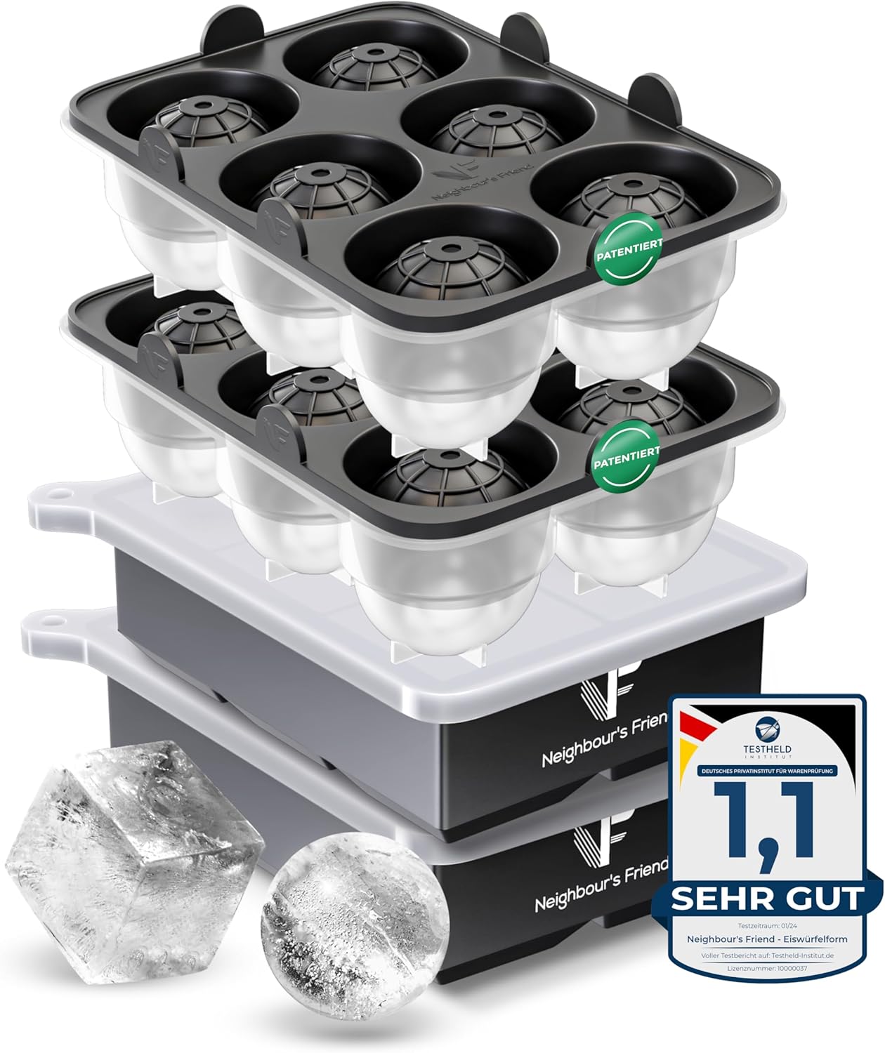 XXL Eiskugelform und Eiswürfelform Set (4 Stück), 2x Eiswürfelform + 2x Eiskugelform