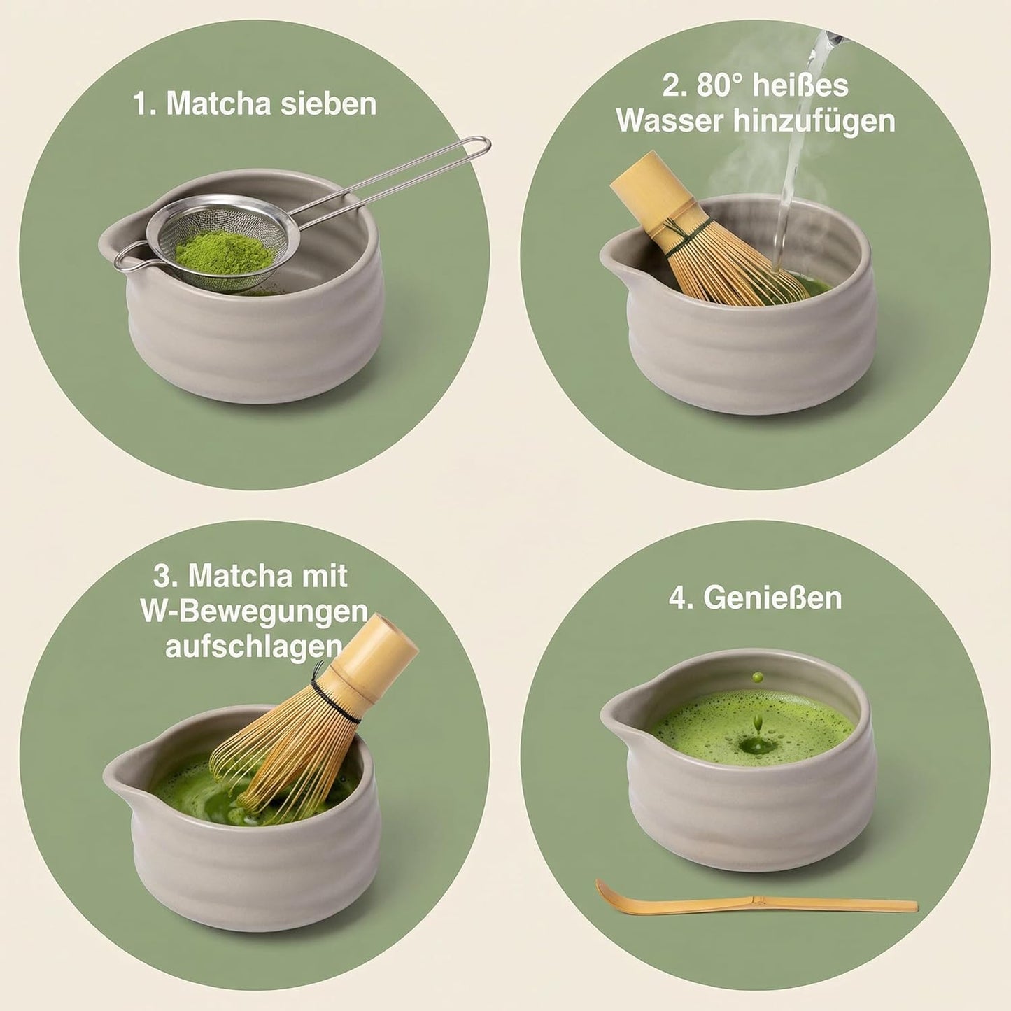 5-teiliges Matcha-Teeset, Beige 5