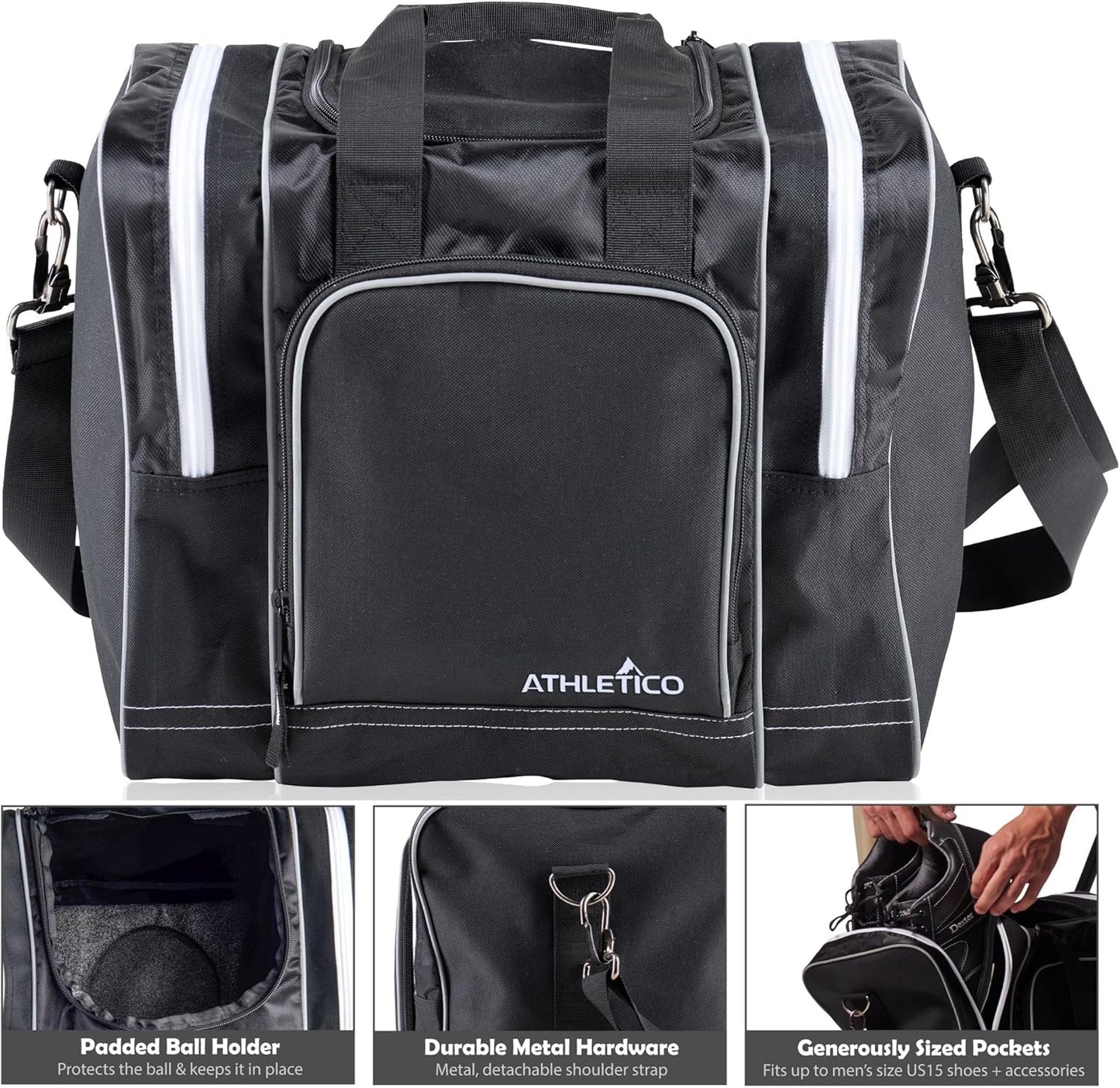 Bowlingtasche für Einzelkugel mit Schuhfach, Schwarz