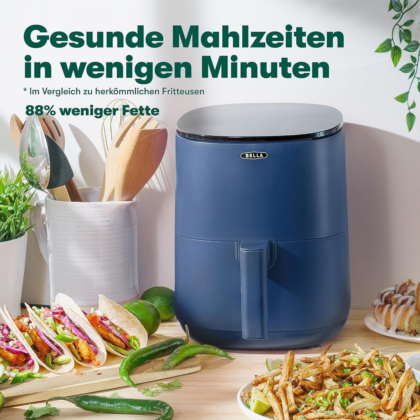 5-in-1 Heissluftfritteuse mit Touchscreen, Blau|3L |Touchscreen