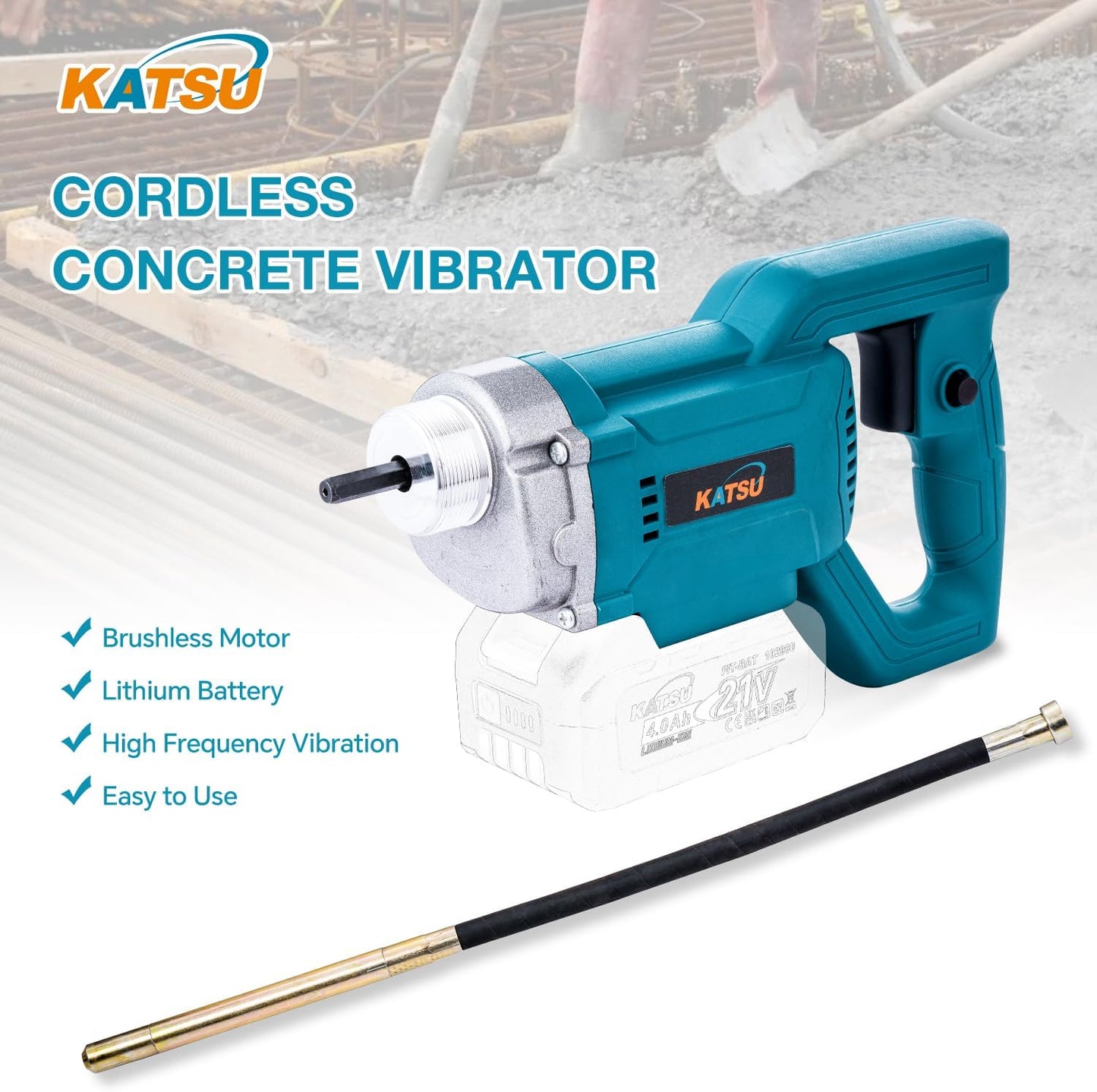 Brushless Akku-Betonrüttler FIT-BAT 21V mit 1,2 m Schlauch