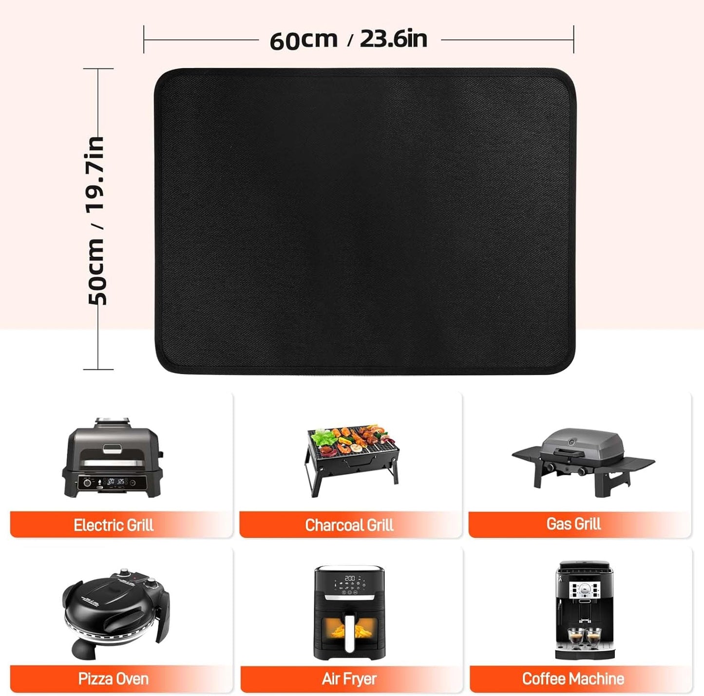 Feuerfeste Grillunterlage, 50x60cm Schwarz