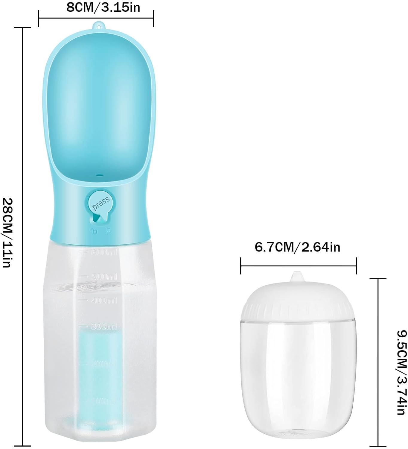 Hunde-Trinkflasche mit Futterbehälter und Kotbeutelspender