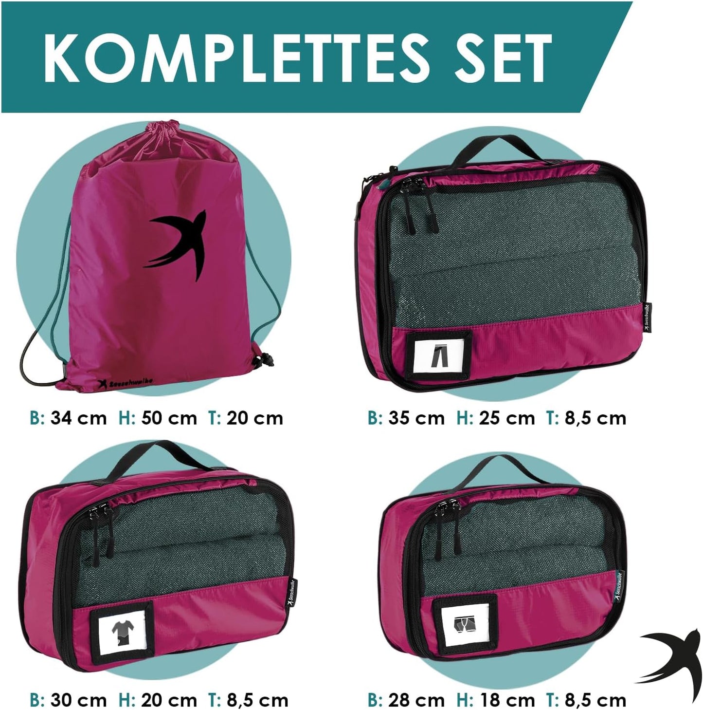 4-teiliges Packwürfel-Set, Himbeer 4-teiliges Set