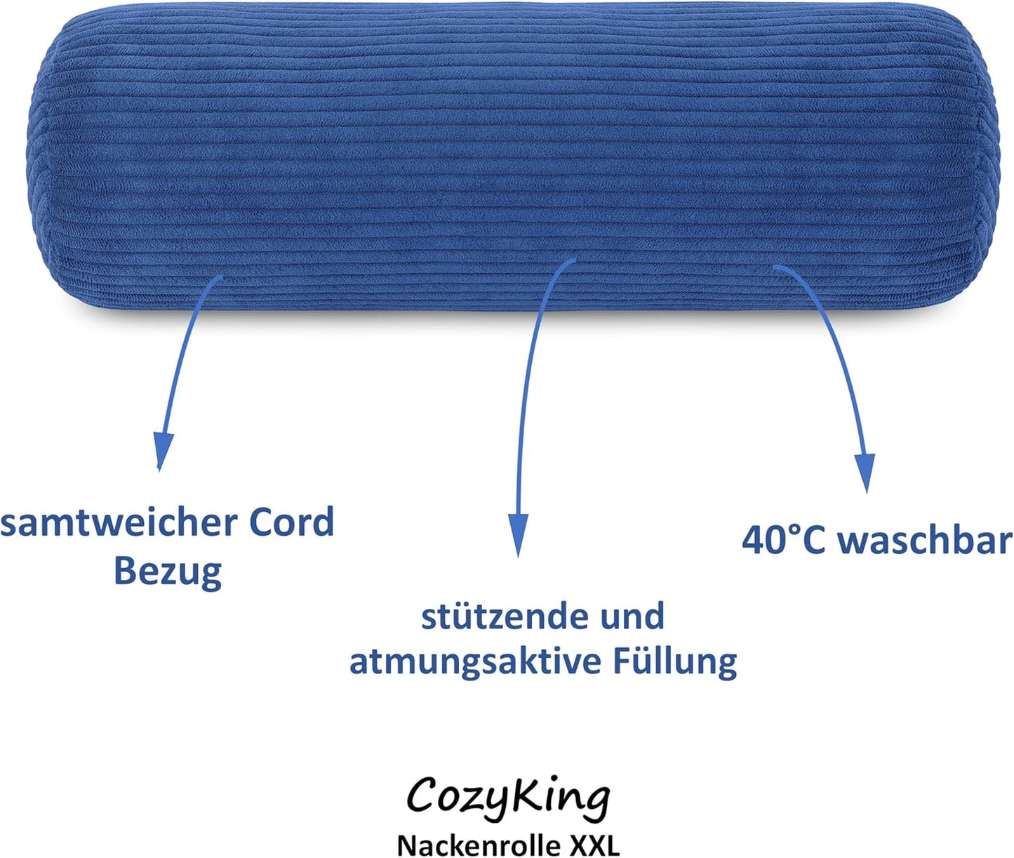 Nackenrolle in Cord Optik, Cord Blau 15 x 70 cm