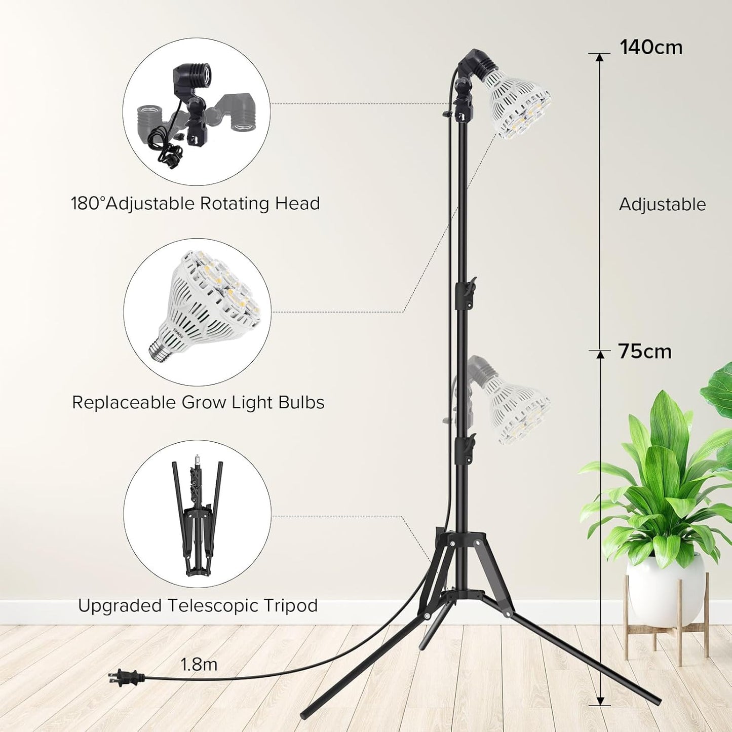 Dimmbare LED Pflanzenlampe mit Ständer und Timer, 40W mit Ständer