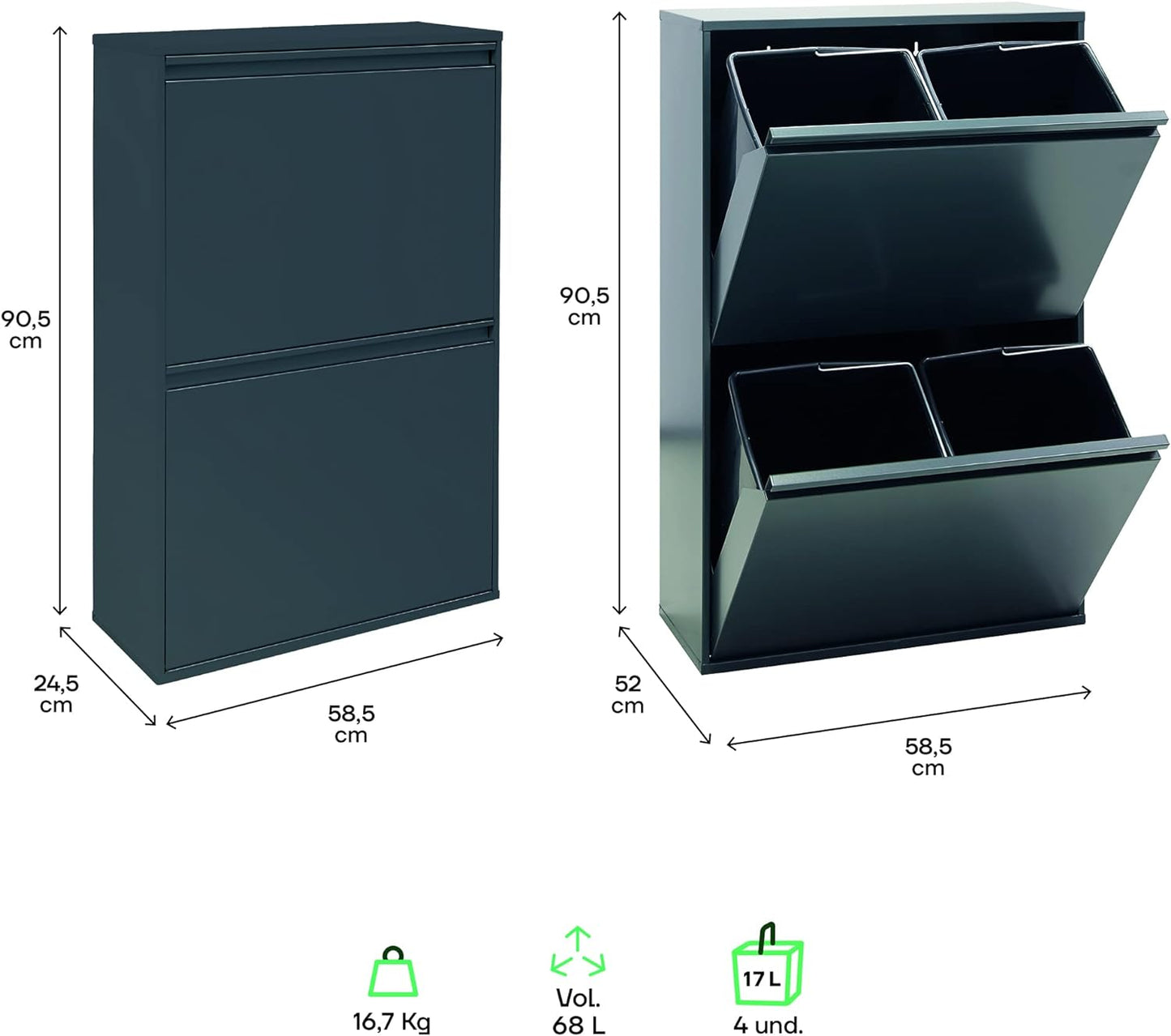 Basic CR604-B Mülltrennsystem, Abfalleimer - Anthrazit
