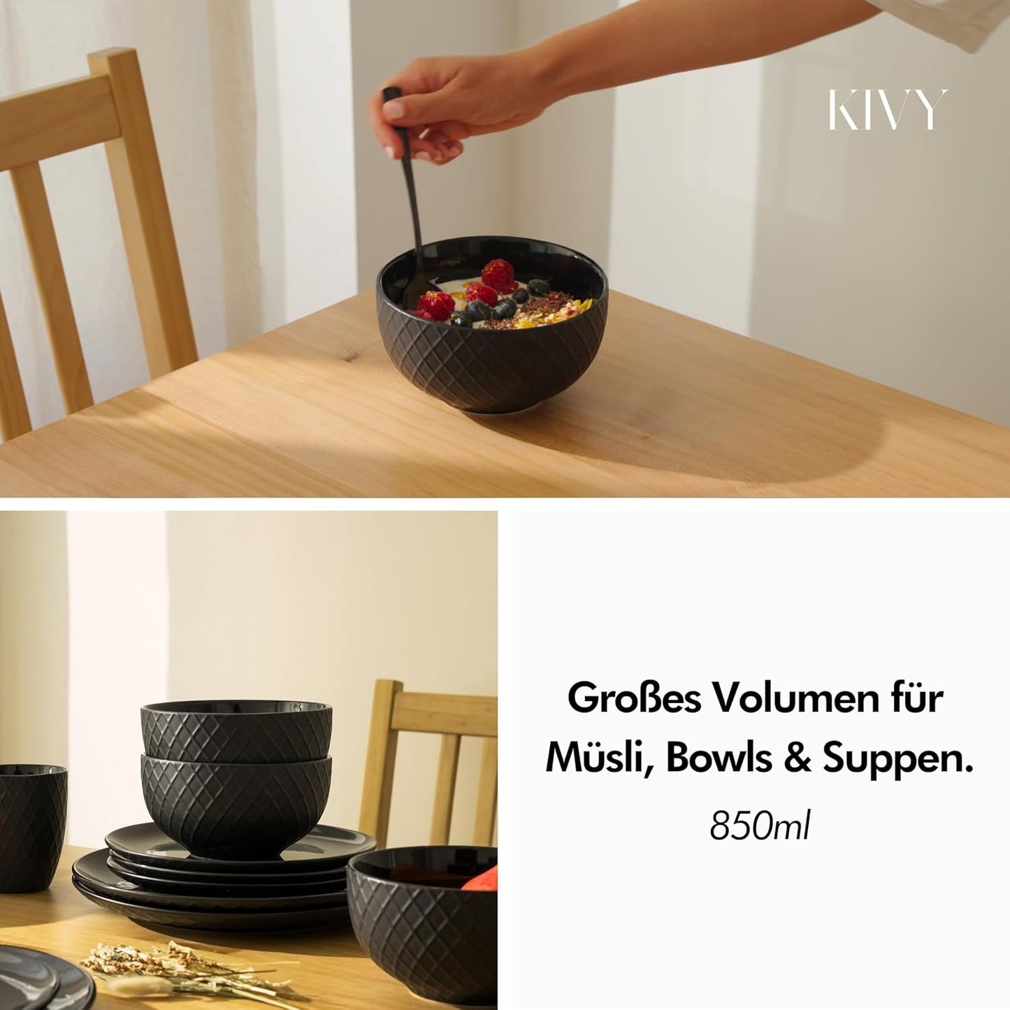 Müslischalen-Set (6 Stück, 850ml) Keramik Schalen, Schalen Cremeweiß