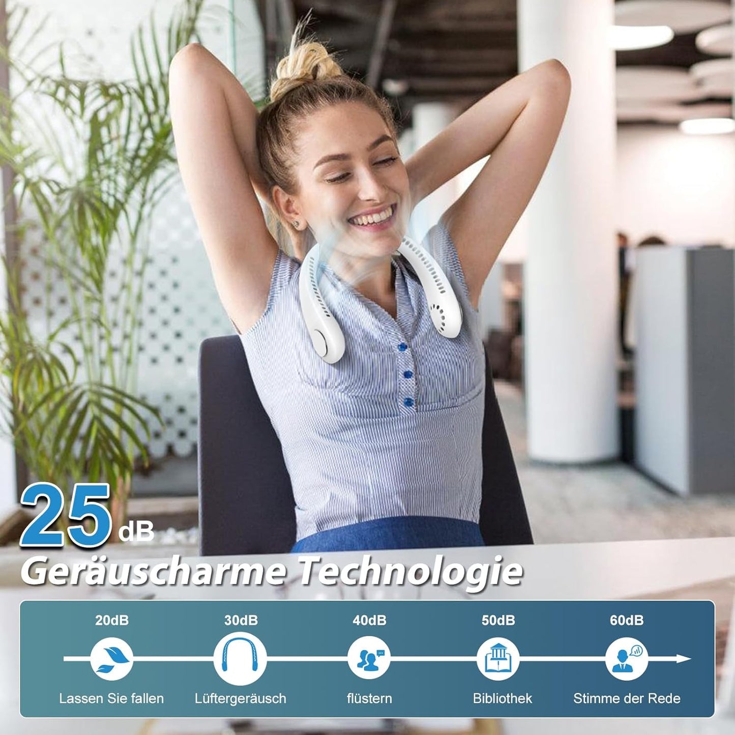 Bladeless Nackenventilator mit 360° Luftstrom, Warmweiss