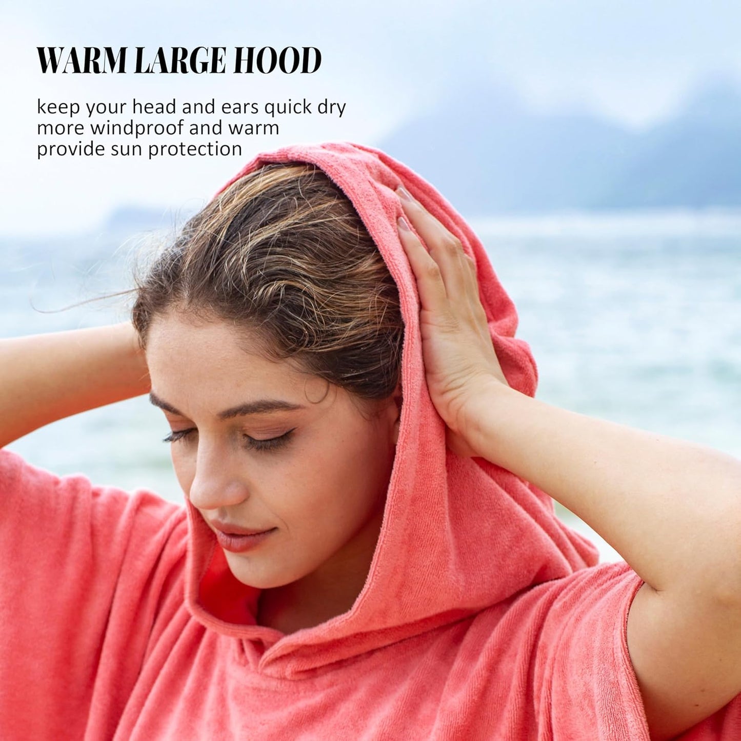 Unisex Surfponcho mit Kapuze, schnelltrocknend, Pfirsichrosa