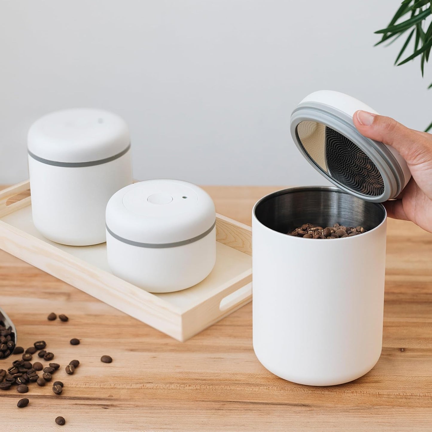 Vakuumbehälter für Kaffee und Lebensmittel, Matt Weiss | 0.4 Liter