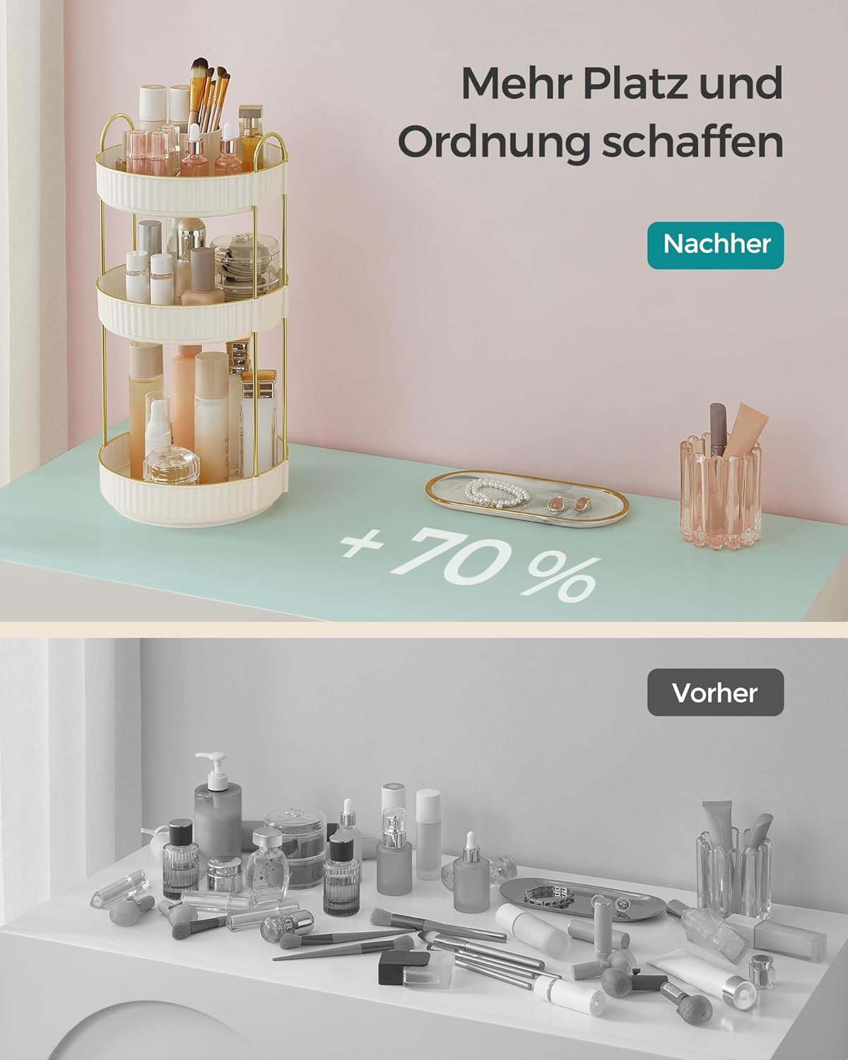 Drehbarer Make-up Organizer mit 3 Ebenen, Wolkenweiß 3 Ebenen (46H cm)