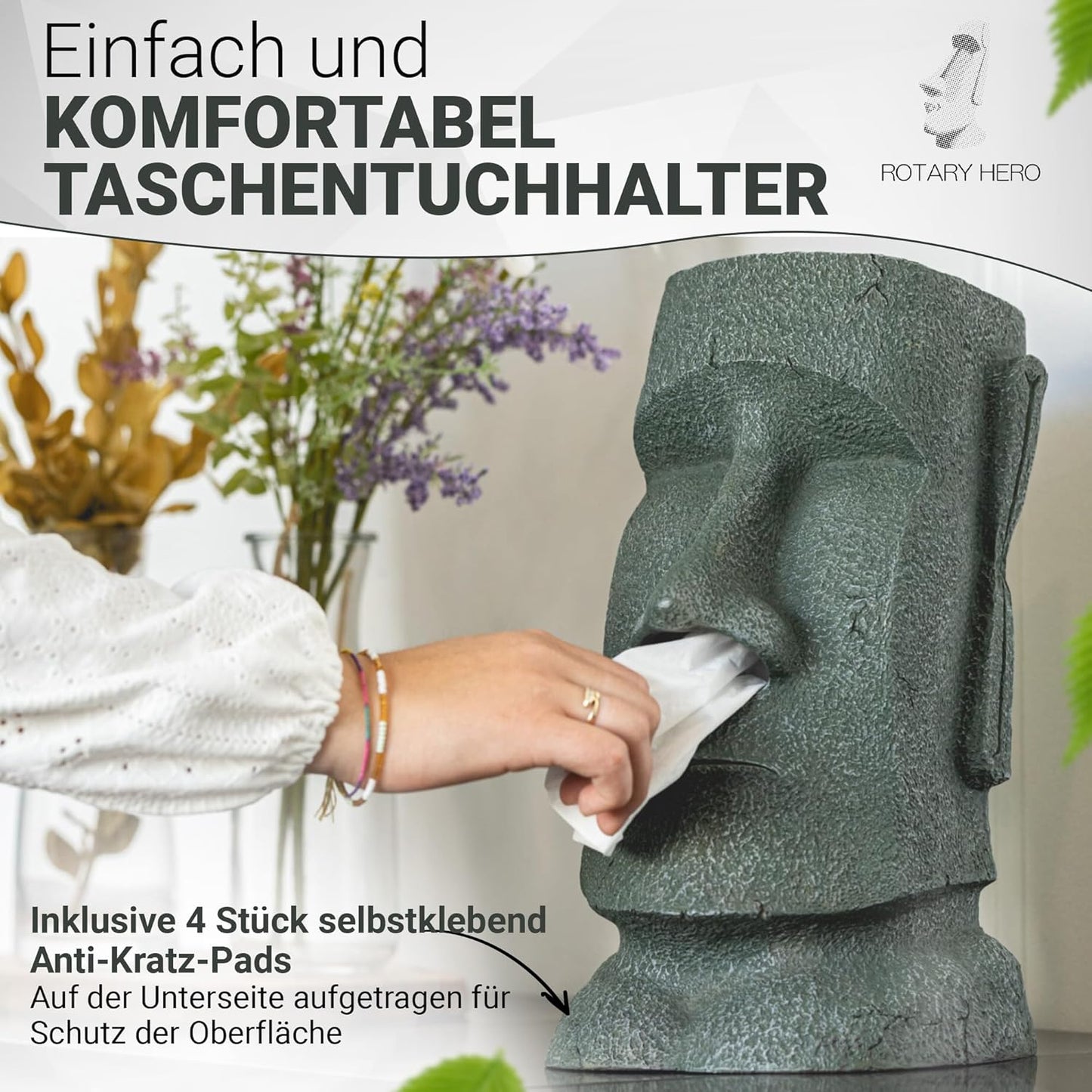 Moai-Taschentuchbox mit Figurendesign, Grau