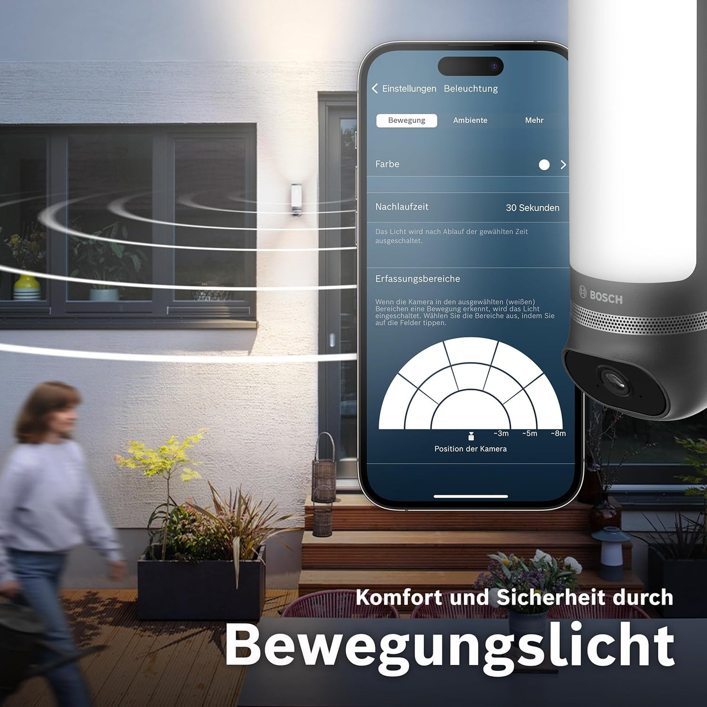 Bewegungsmelder-Kamera mit 1080p, Sirene, Alexa-Kompatibilität und Designleuchte, Aussenkamera II Anthrazit