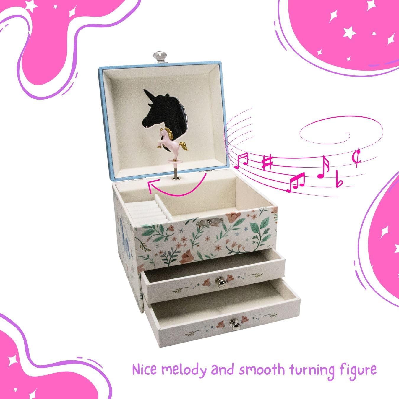 Schmuckkästchen mit Musik und drehender Einhornfigur