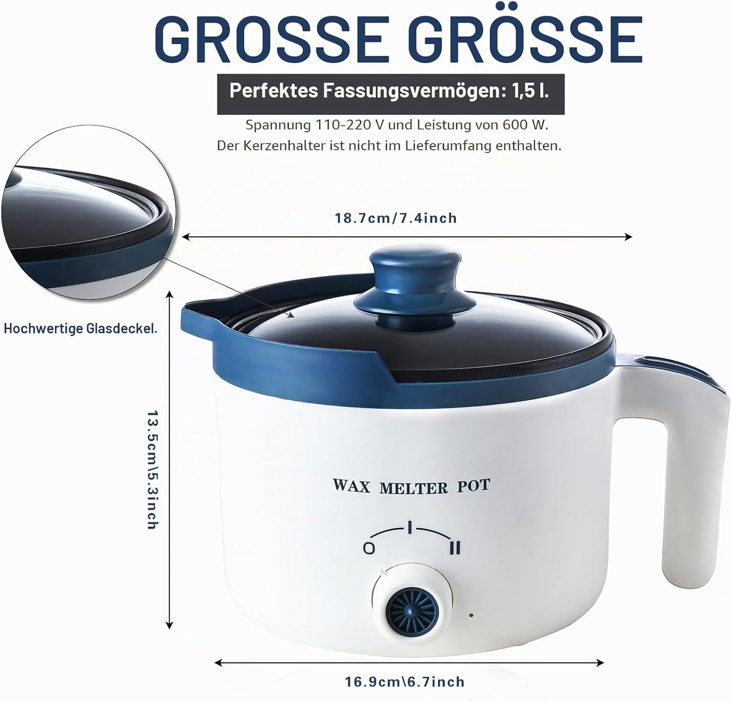 Elektrischer Wachsschmelztopf mit Ausguss 1.5L, Blau Klein tot medium