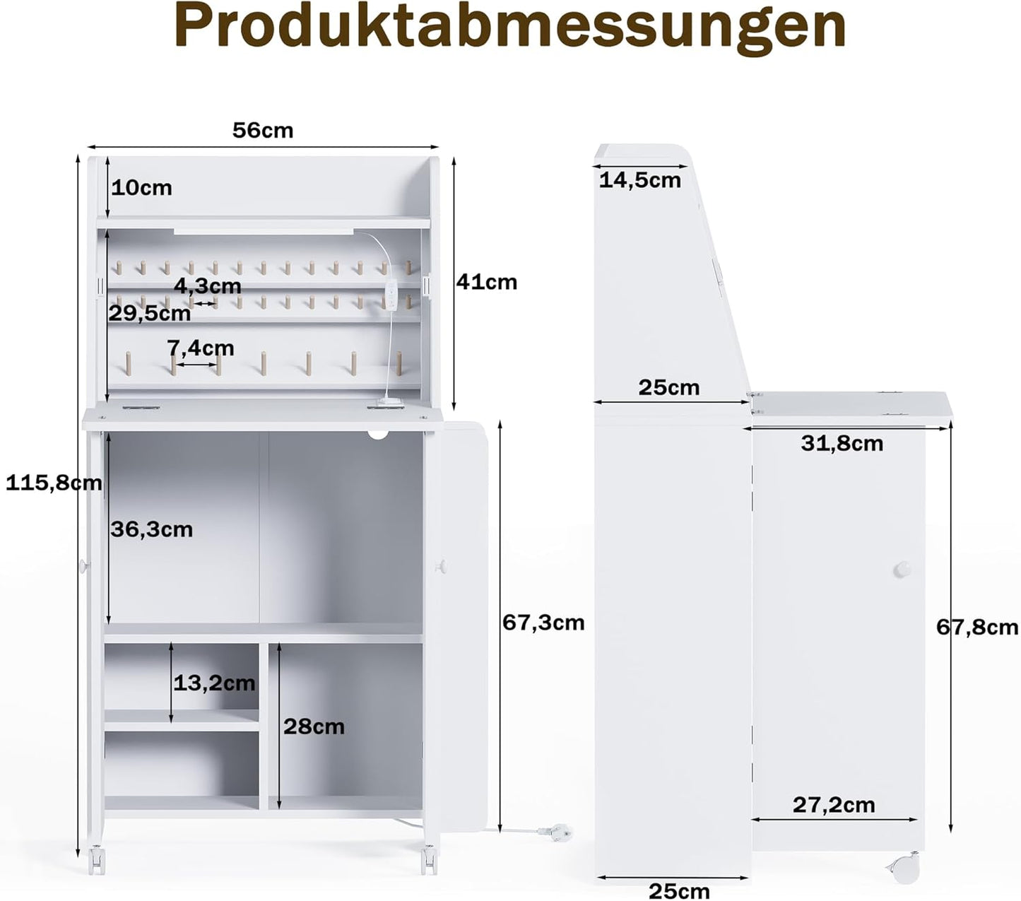 Klappbarer LED Nähtisch mit 33 Garnhalter & 2 Steckdosen, USB+Typ-C