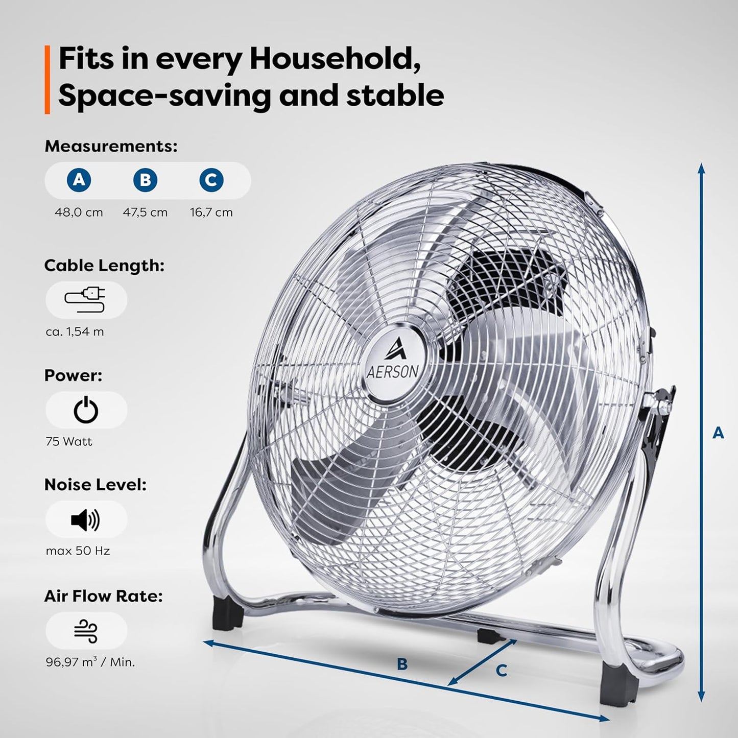 Bodenventilator AERSON, 40 cm Chrom