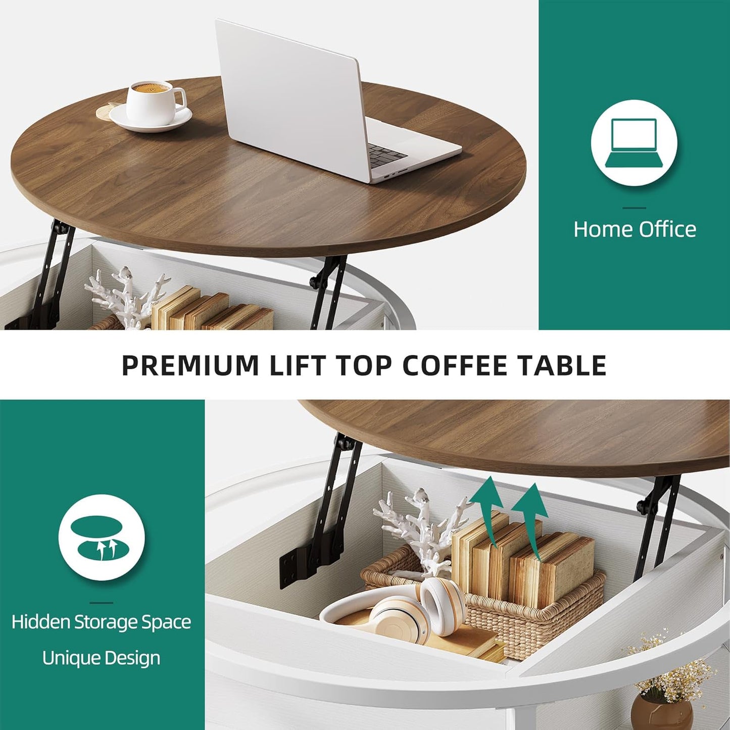 Couchtisch Rund mit Stauraum, Braun&weiss ; 80X80X47CM