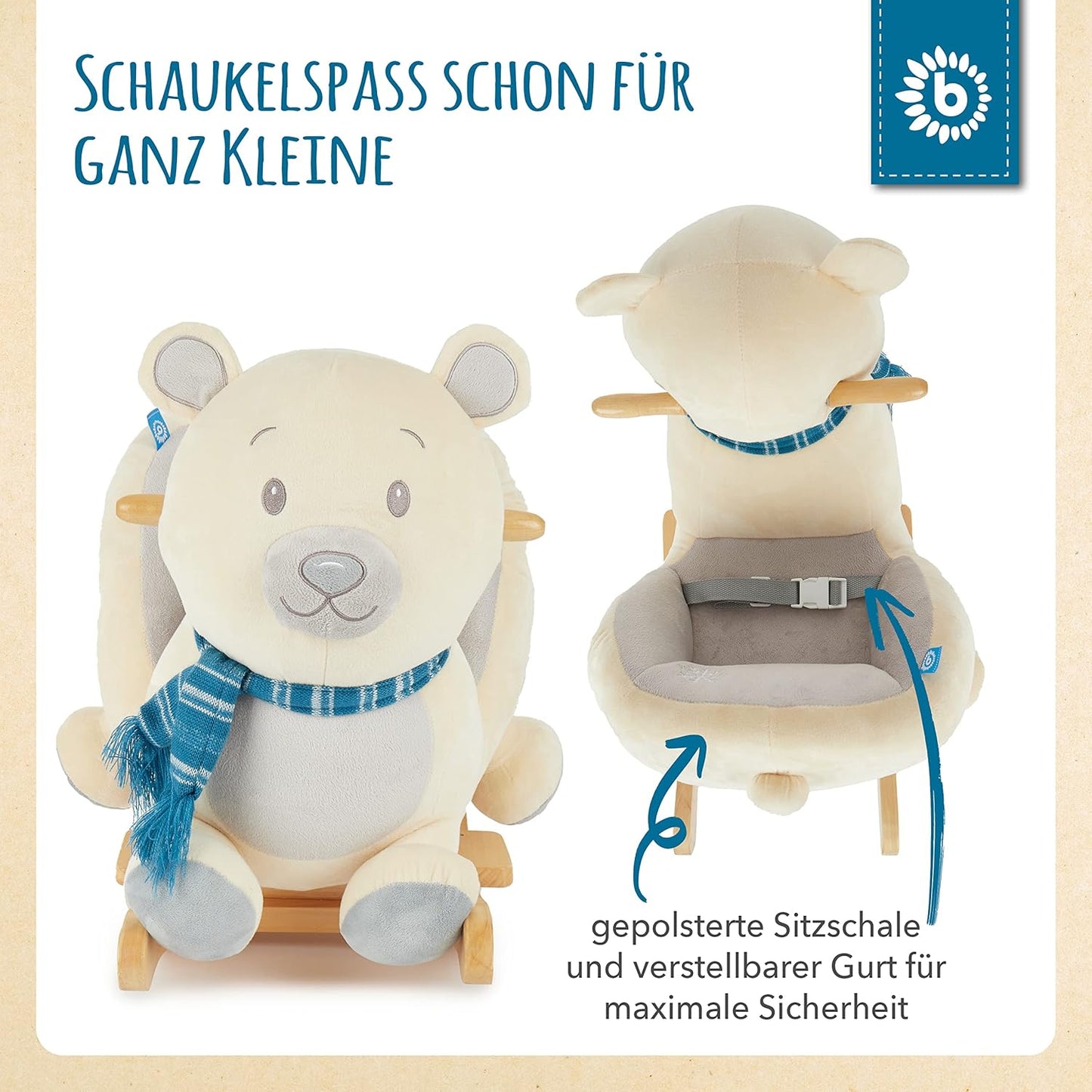 Plüsch Schaukeltier Eisbär Lars mit Sicherheitsgurt, Eisbär