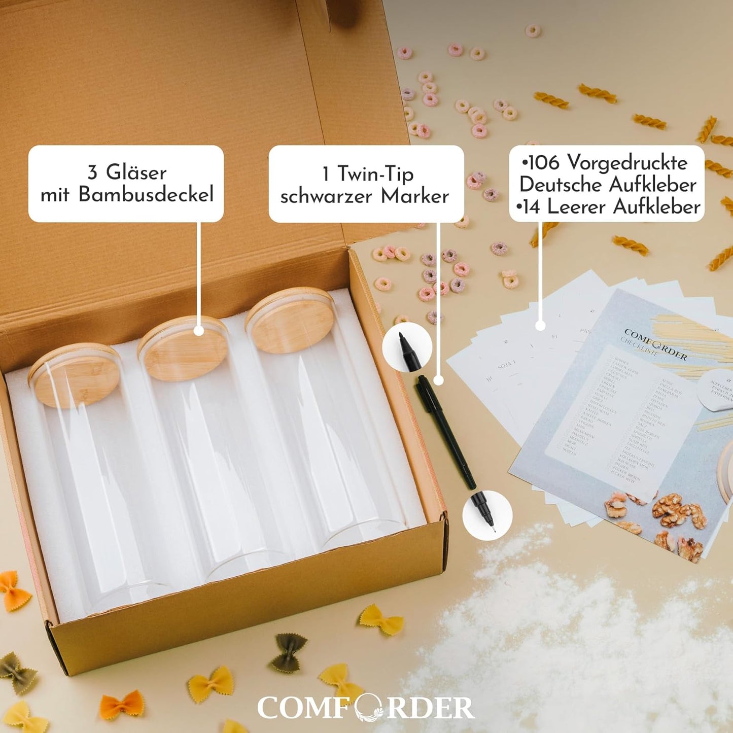 Vorratsgläser-Set mit Bambusdeckel (3x 1700ml), 3er Set - 1700ml