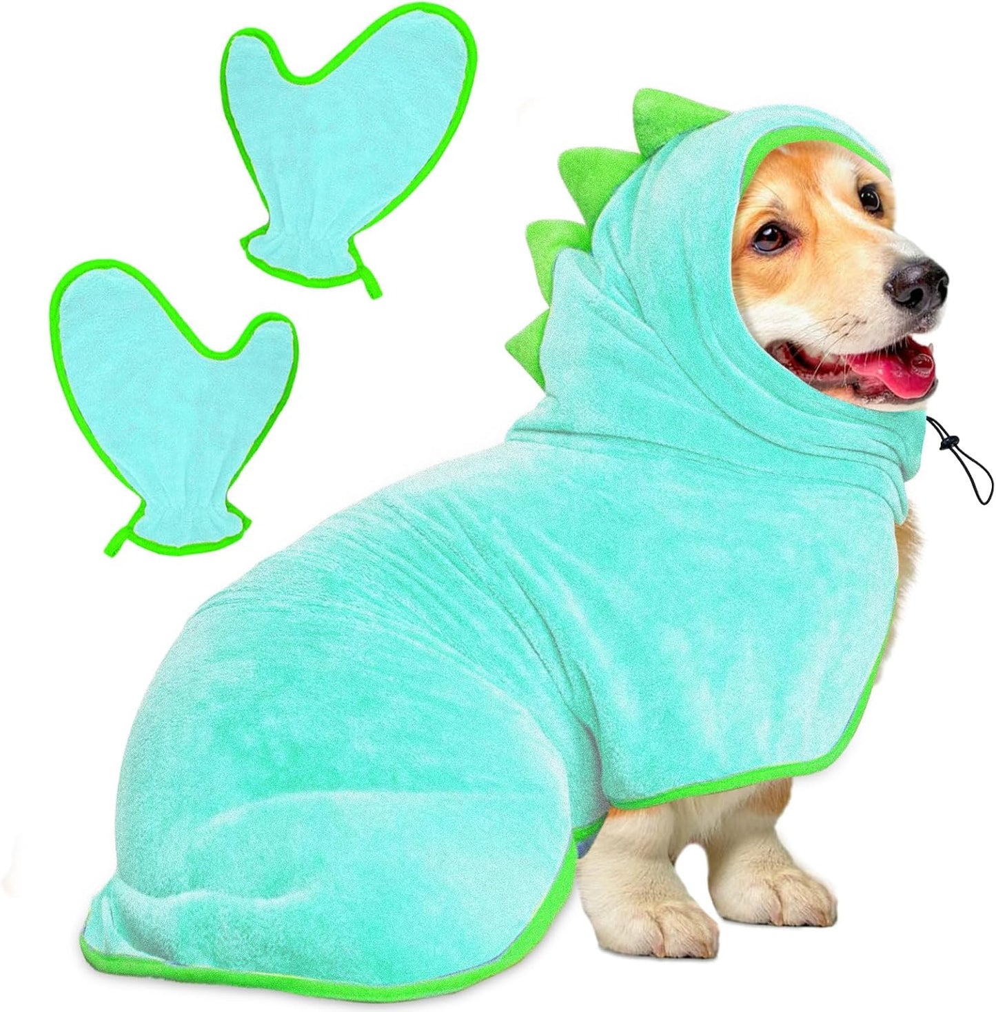 Dino Hundebademantel, schnell trocknend, M Blau