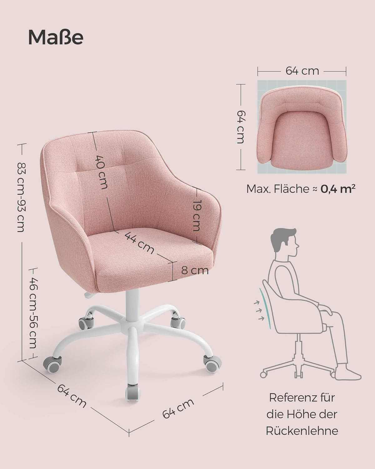 Drehbarer Homeoffice Stuhl, Baumwollmischung Rosa
