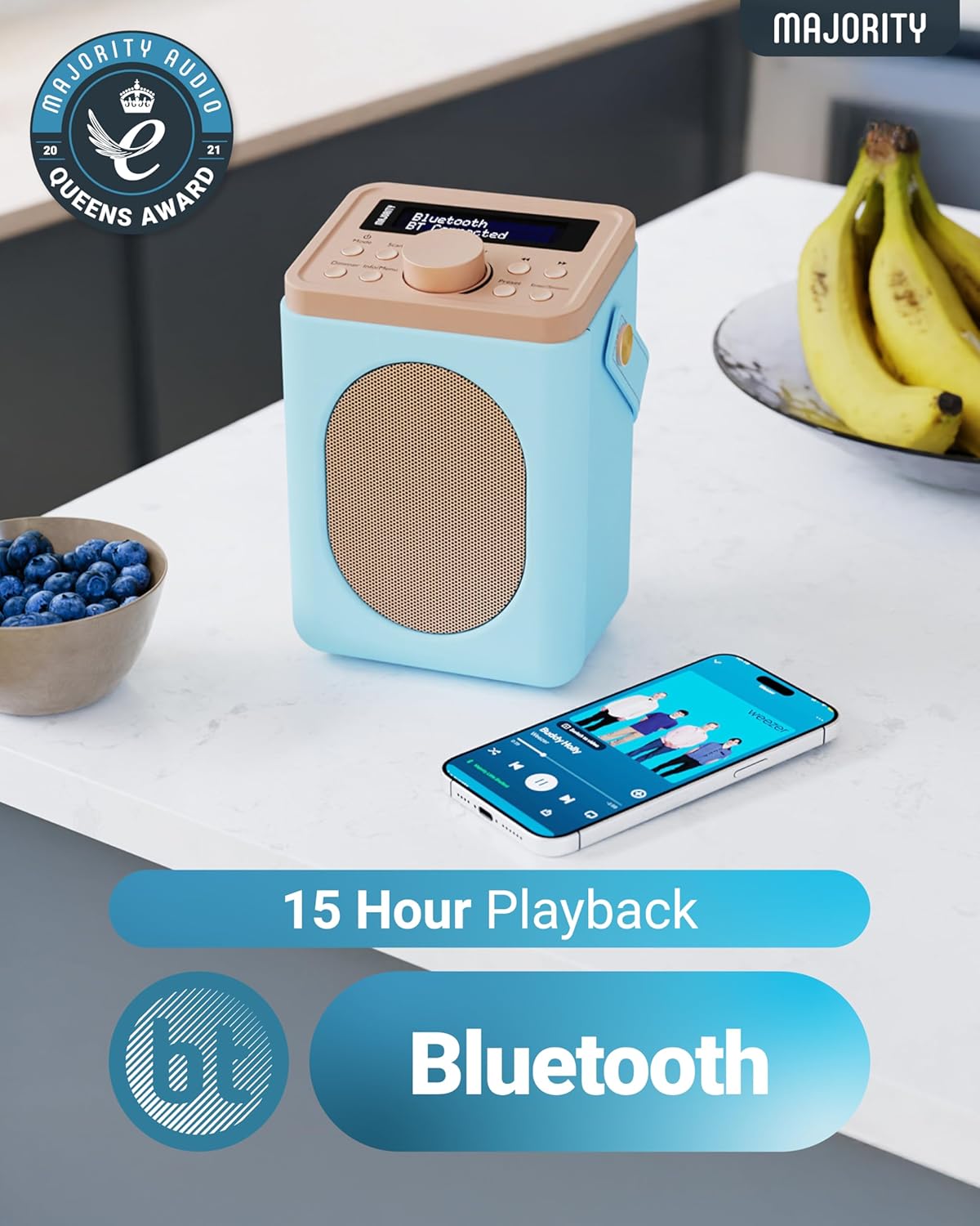Little Shelford Tragbares Bluetooth DAB Radio, Hellblau
