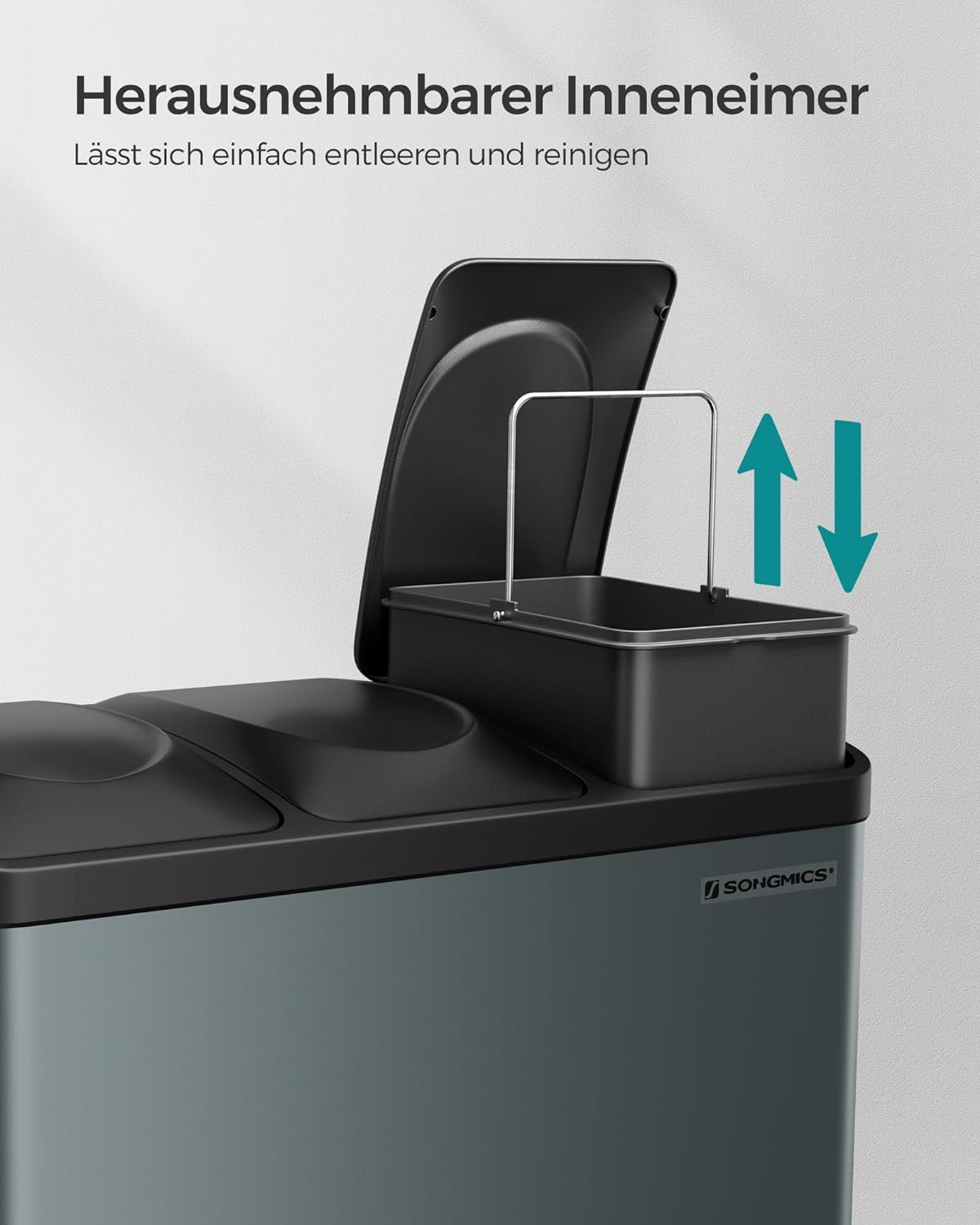 Mülltrennsystem, Grüngrau + Tintenschwarz
