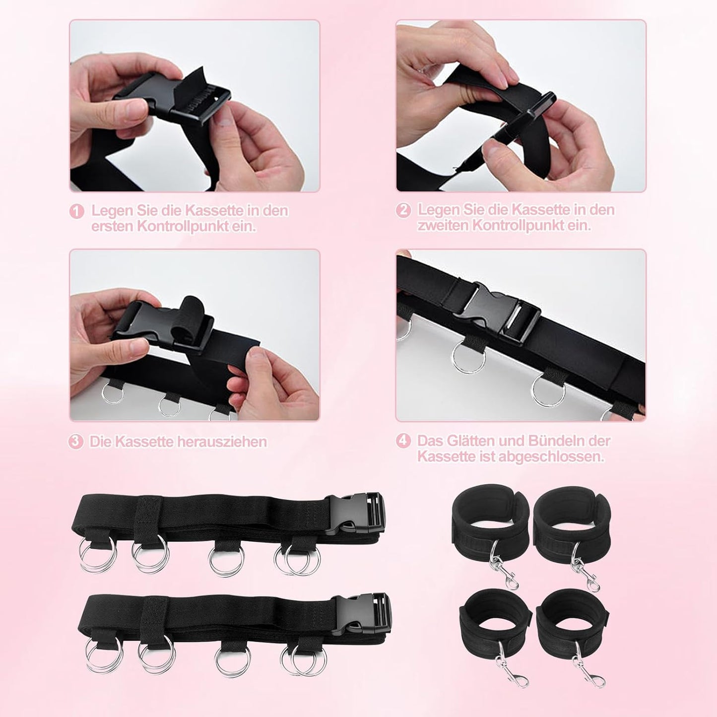 BDSM Bettfesseln Set mit Handschellen & Augenbinde