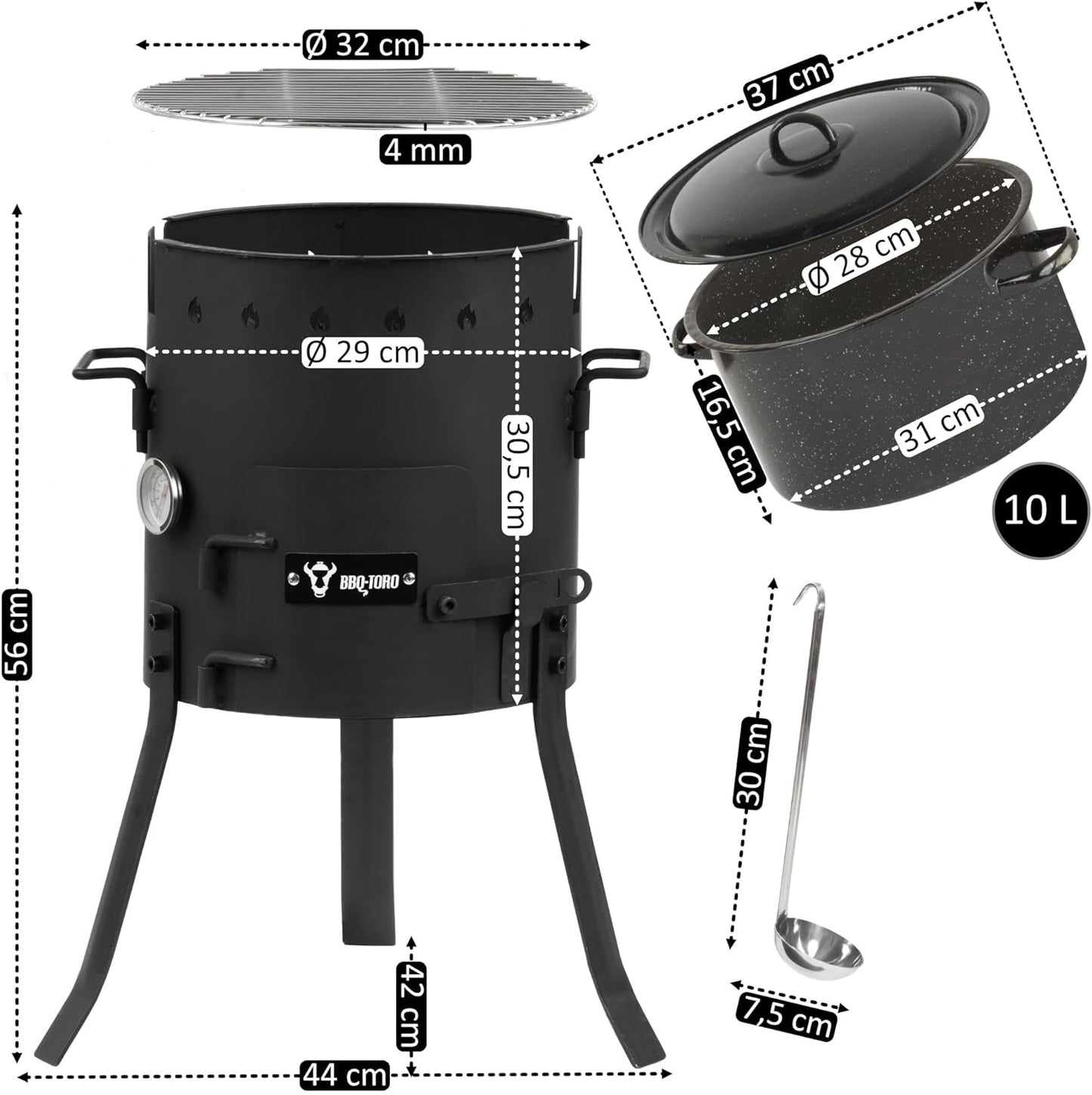 Eintopfofen mit Topf, Grillrost & Kelle, Ø 29 cm
