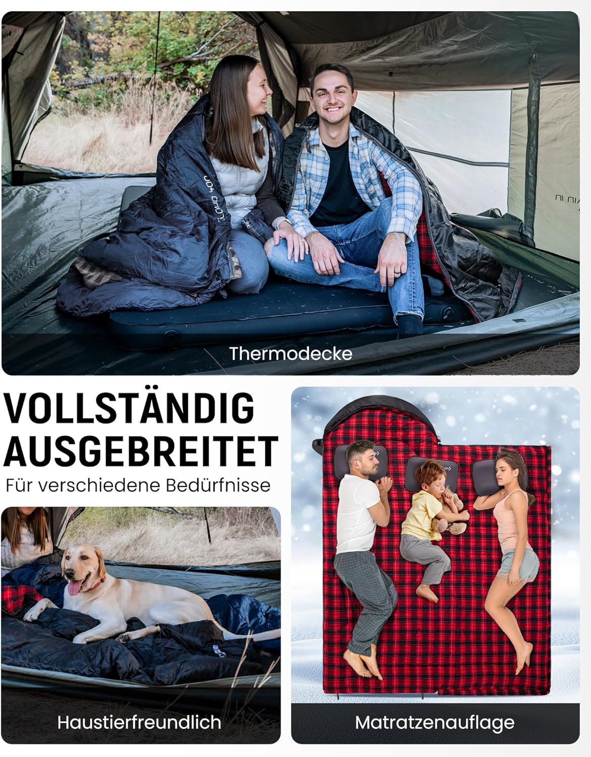 Schlafsack für Erwachsene, Everyday 4 Jahreszeiten Schwarz-R-Zip